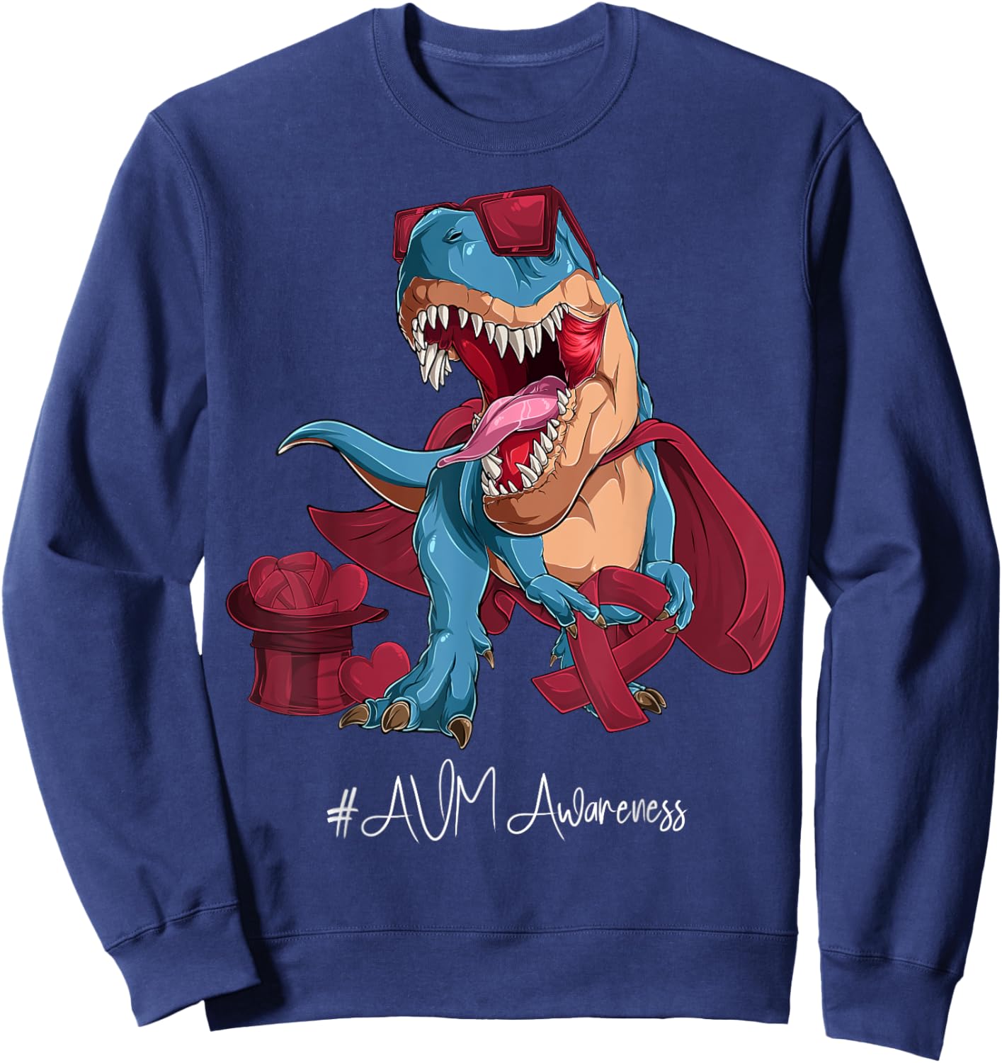 AVM Awareness Month Burgundy Ribbon Trex Sweatshirt - Sweatshirt | Navy