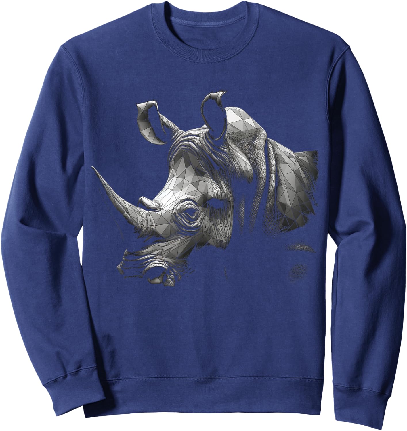 Rhino Lover Artwork | Polygon Animal Motif Rhino Sweatshirt - Sweatshirt | Navy