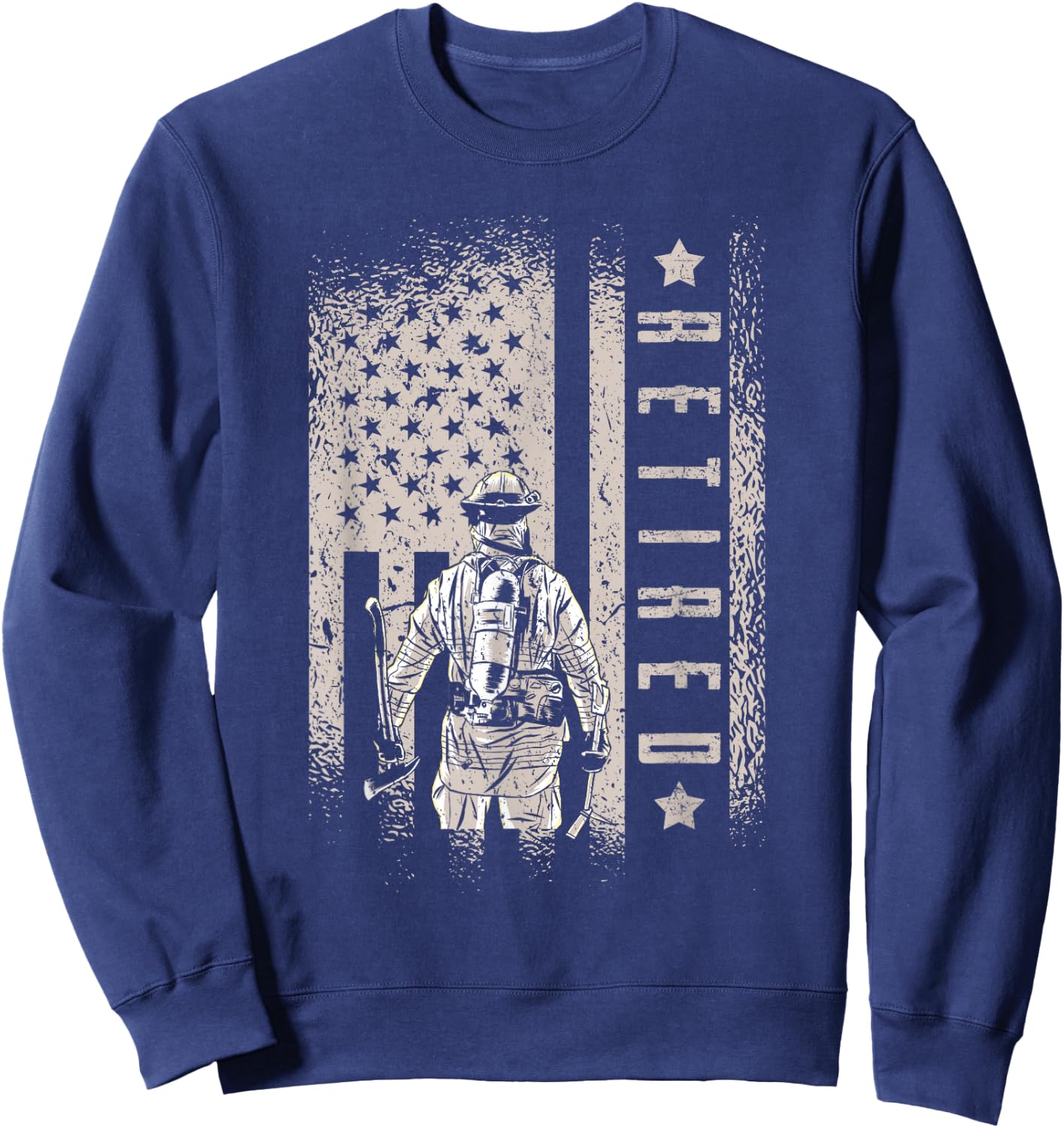 Retired Firefighter Fireman Axe American Flag Sweatshirt - Sweatshirt | Navy