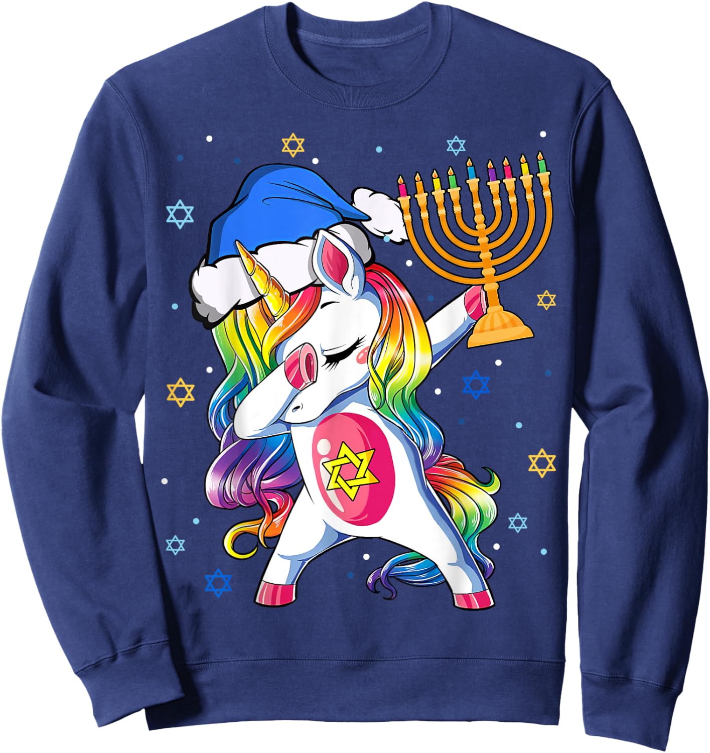 Jewnicorn Funny Hanukkah Unicorn Gift Girl Women Pajamas Sweatshirt - Sweatshirt | Navy