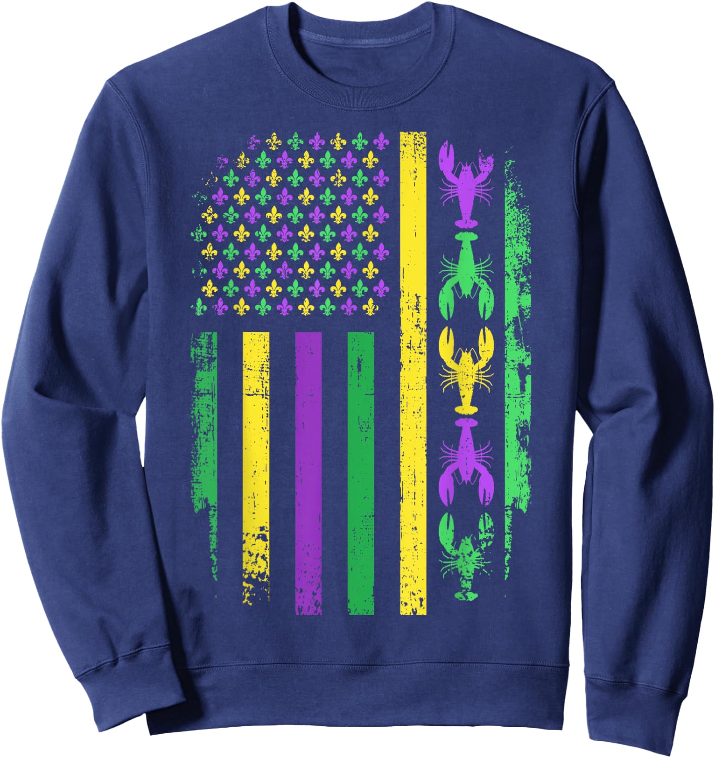 Mardi Gras US American flag with crawfish New Orleans Sweatshirt - Sweatshirt | Navy