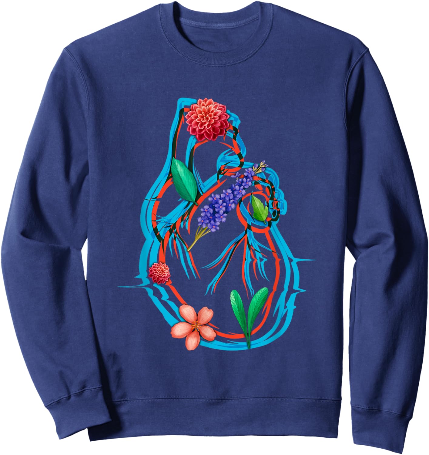 Anatomical Heart And Flowers Funny Men Women Cardiologist Sweatshirt - Sweatshirt | Navy