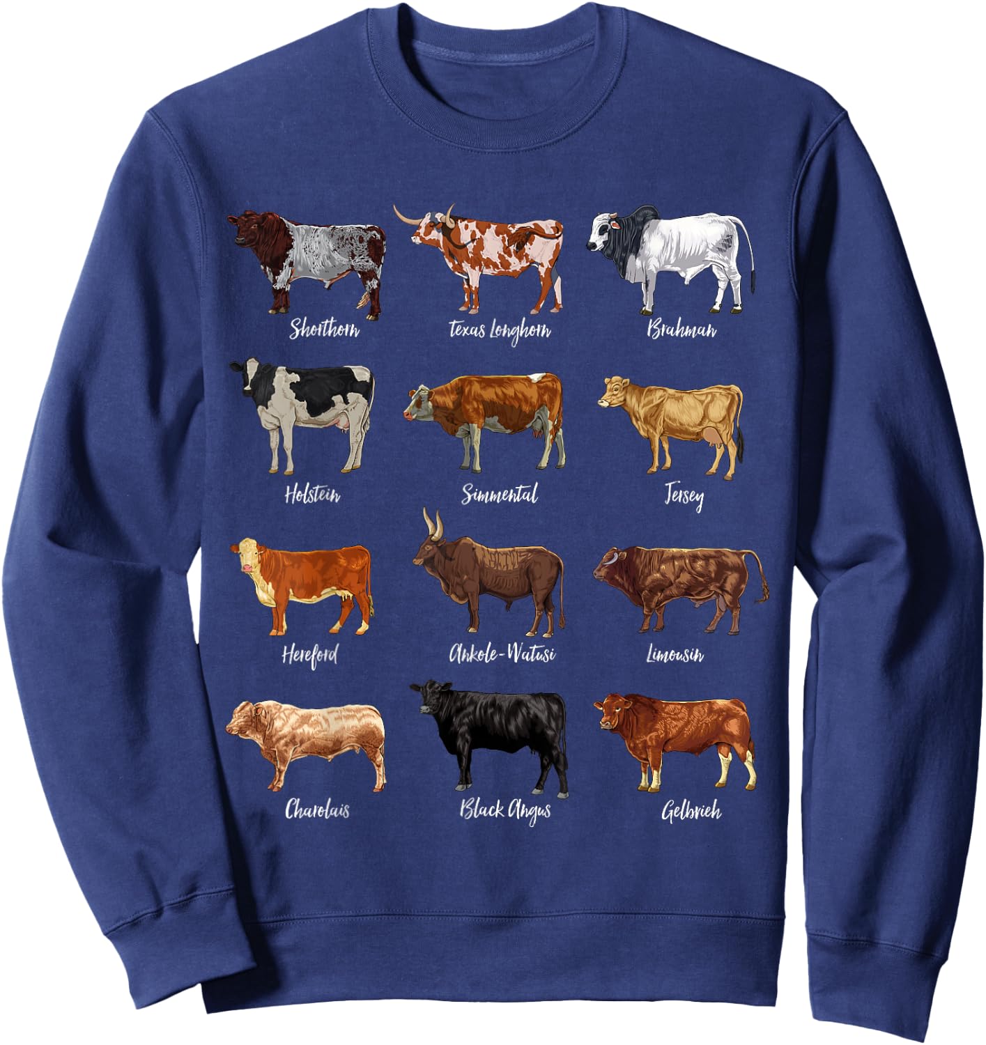 Cattle Drawings - Types of Cows Sweatshirt - Sweatshirt | Navy