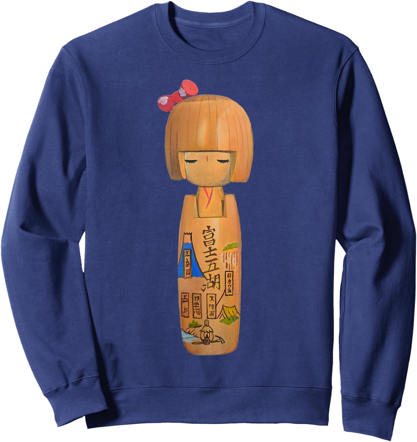 Japanese Kawaii Cute Kokeshi Doll Sweatshirt - Sweatshirt | Navy