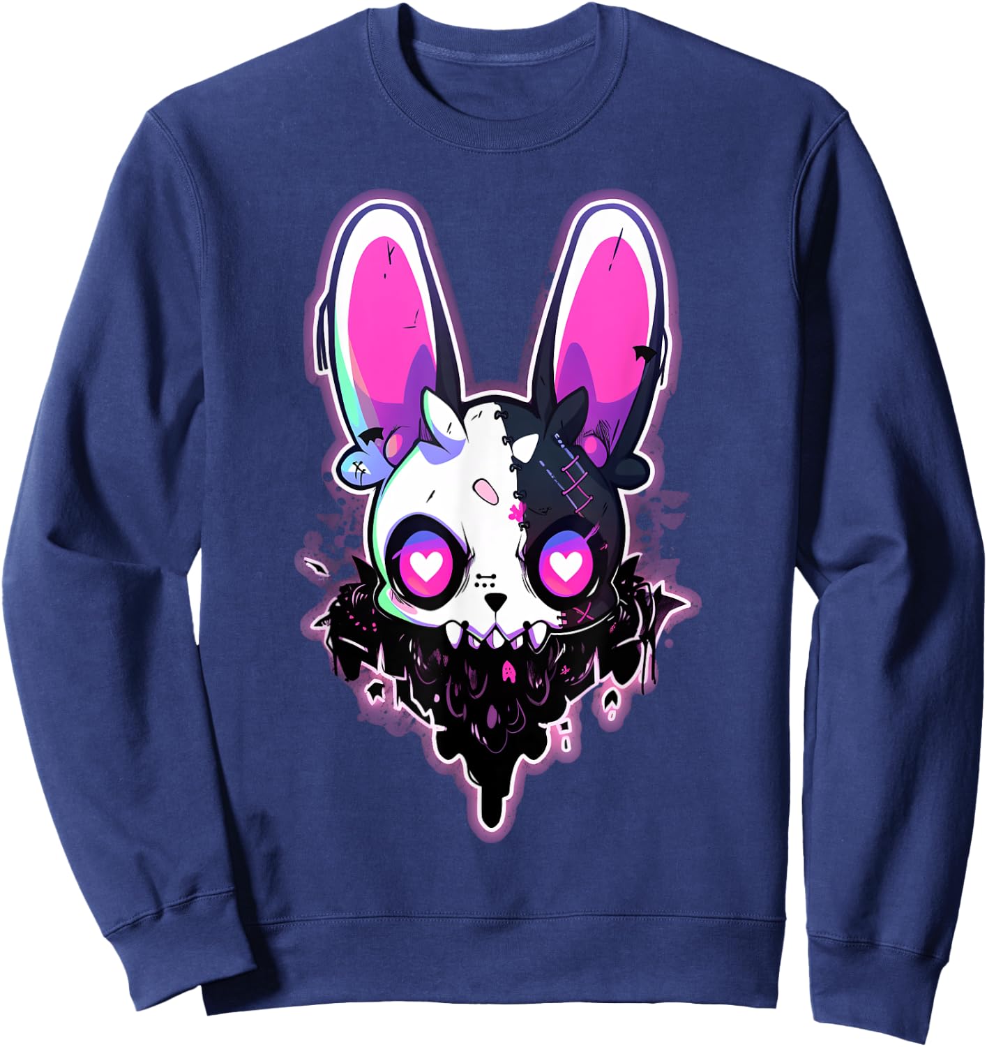 Kawaii Rabbit Cute Goth Bunny E-Girl Gothic Outfit Grunge Sweatshirt - Sweatshirt | Navy