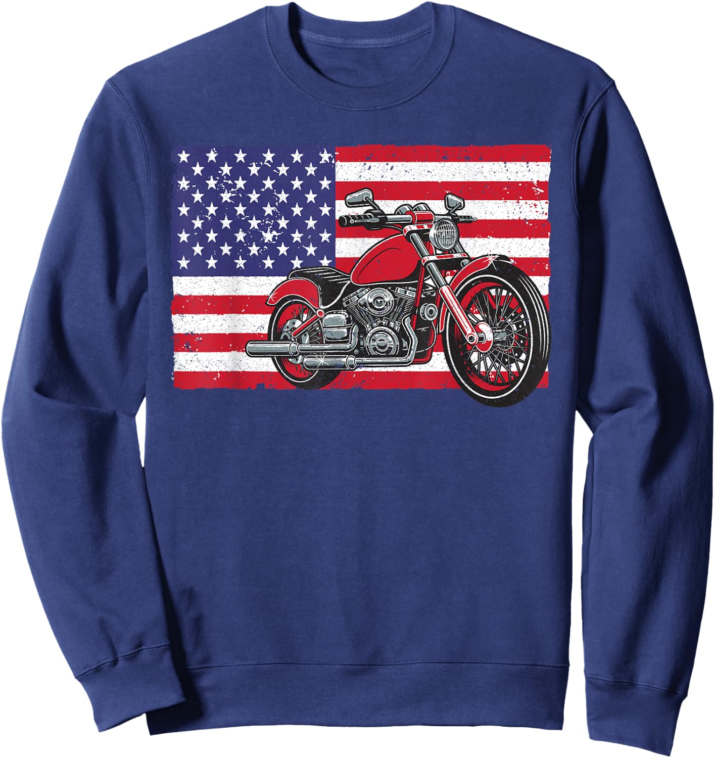 Cool Vintage Motorcycle Women American Flag Biker Sweatshirt - Sweatshirt | Navy