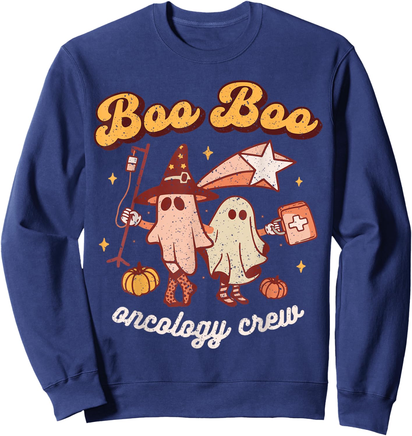 Spooky Boo Oncology Nurse Halloween Crew Fall ONC Nursing Sweatshirt - Sweatshirt | Navy