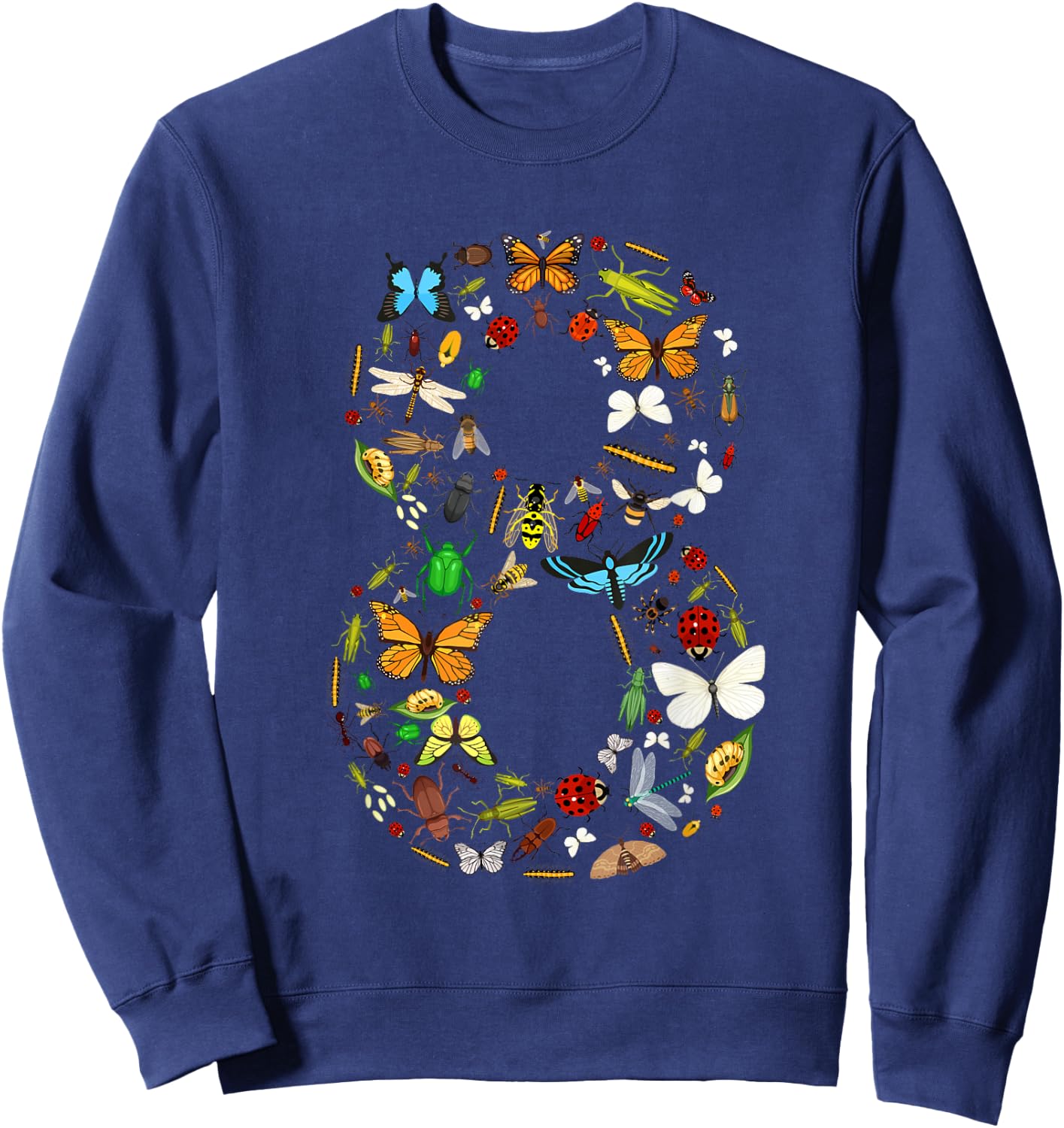 8 Years Old Eight Bug 8th Birthday Bugs Insects Boy Girl Sweatshirt - Sweatshirt | Navy