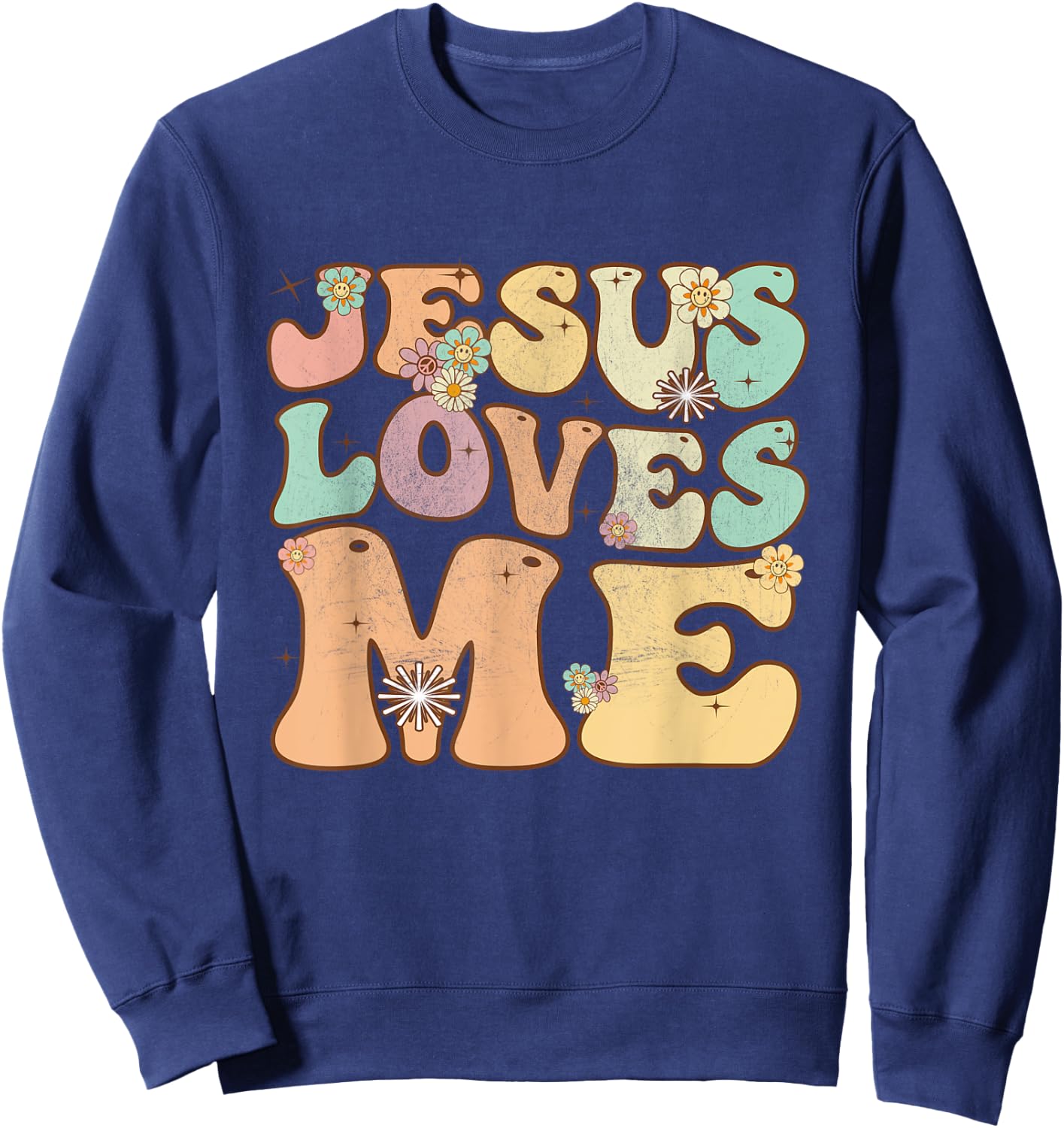 Groovy Jesus Loves Me Vintage Retro Christian Sweatshirt - Sweatshirt | Navy