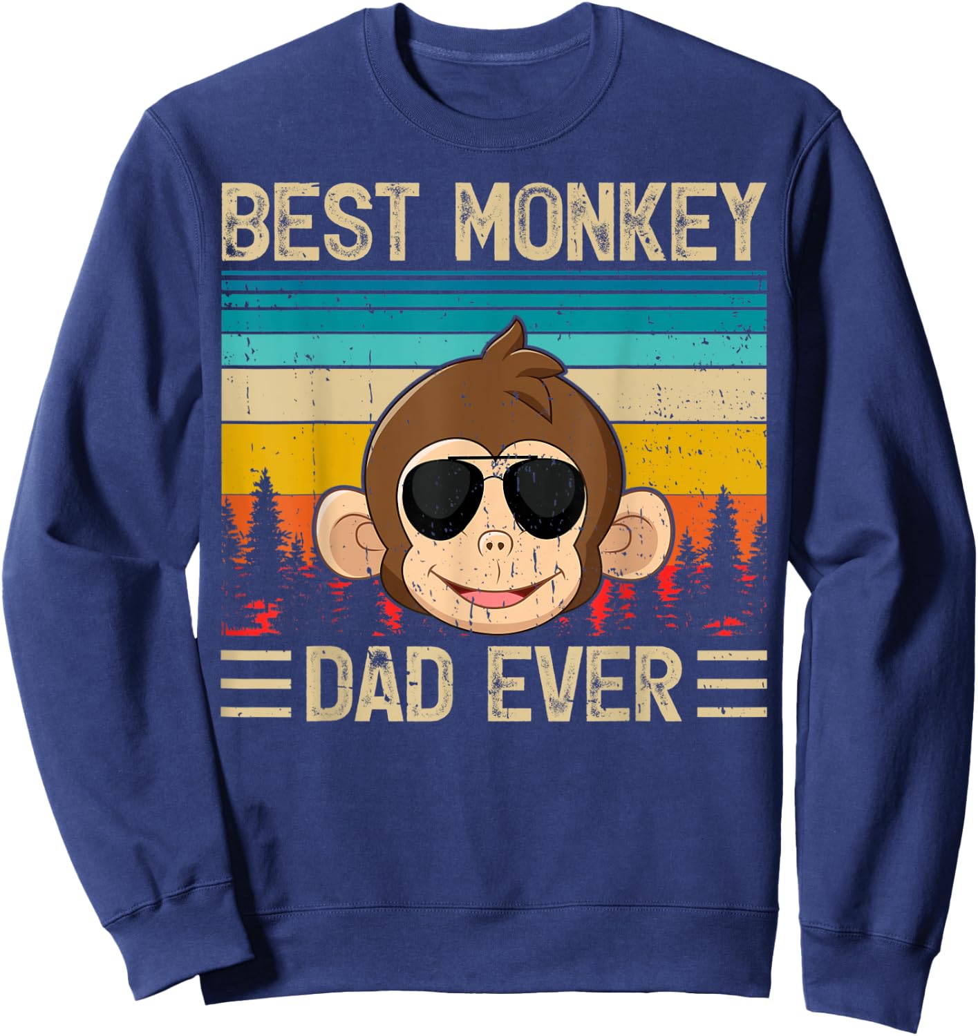 Monkey Vintage Funny Best Monkey Dad Ever Father's Day Sweatshirt - Sweatshirt | Navy