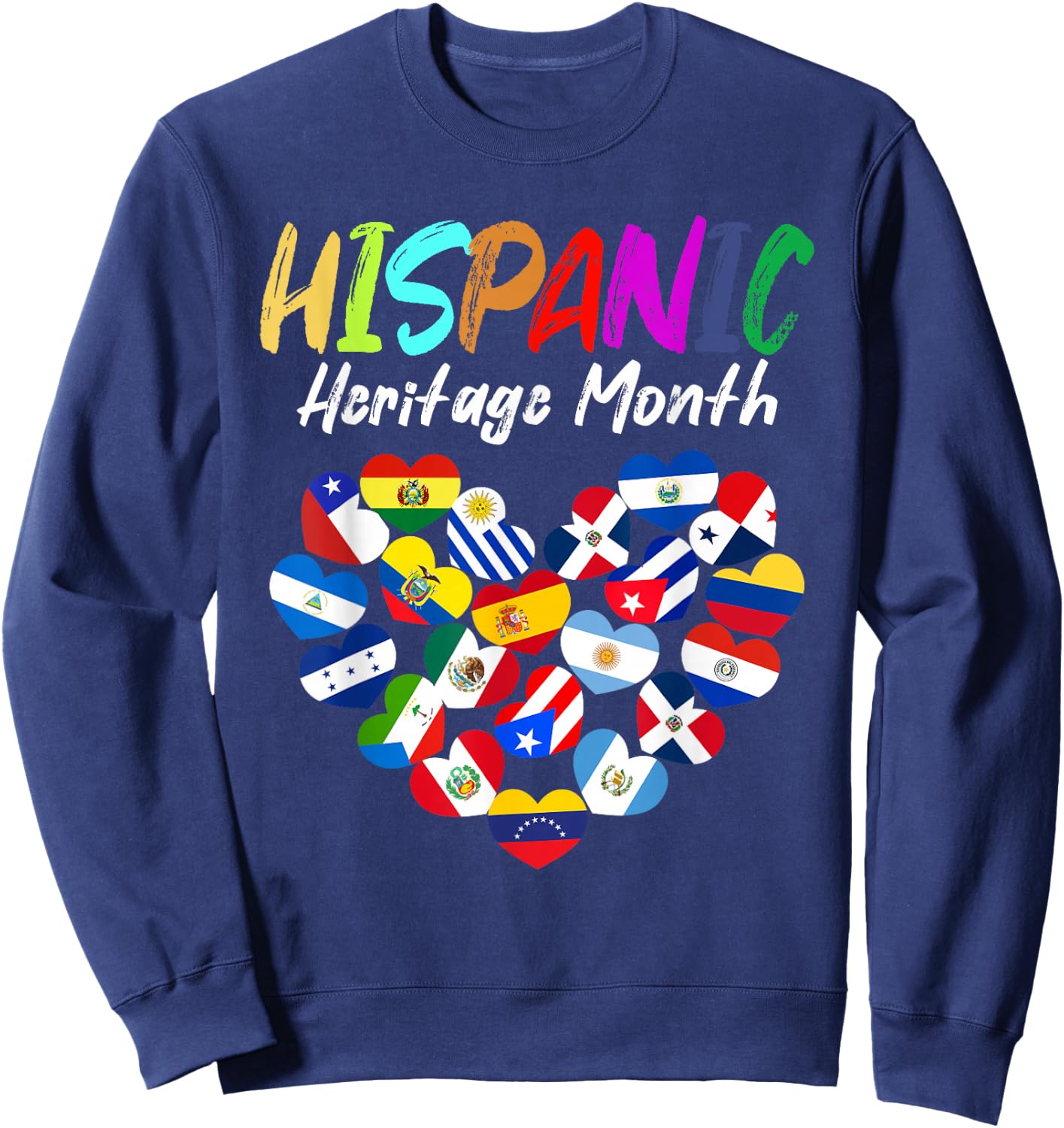 Hispanic Heritage Month All Countries Heart flags kids boys Sweatshirt - Sweatshirt | Navy