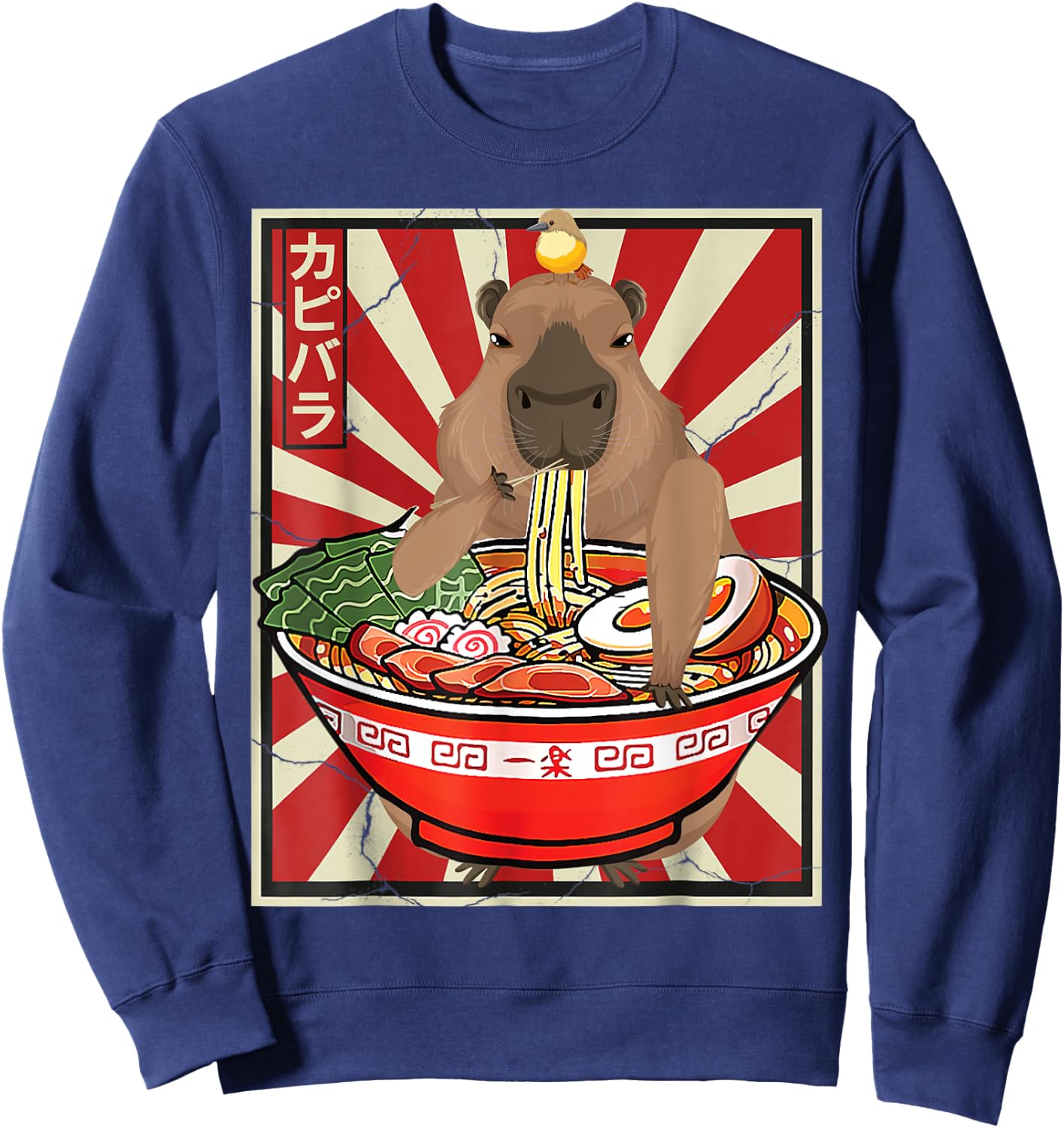 Kawaii bird Capybara Eating Ramen Noodles Anime Japanese Sweatshirt - Sweatshirt | Navy