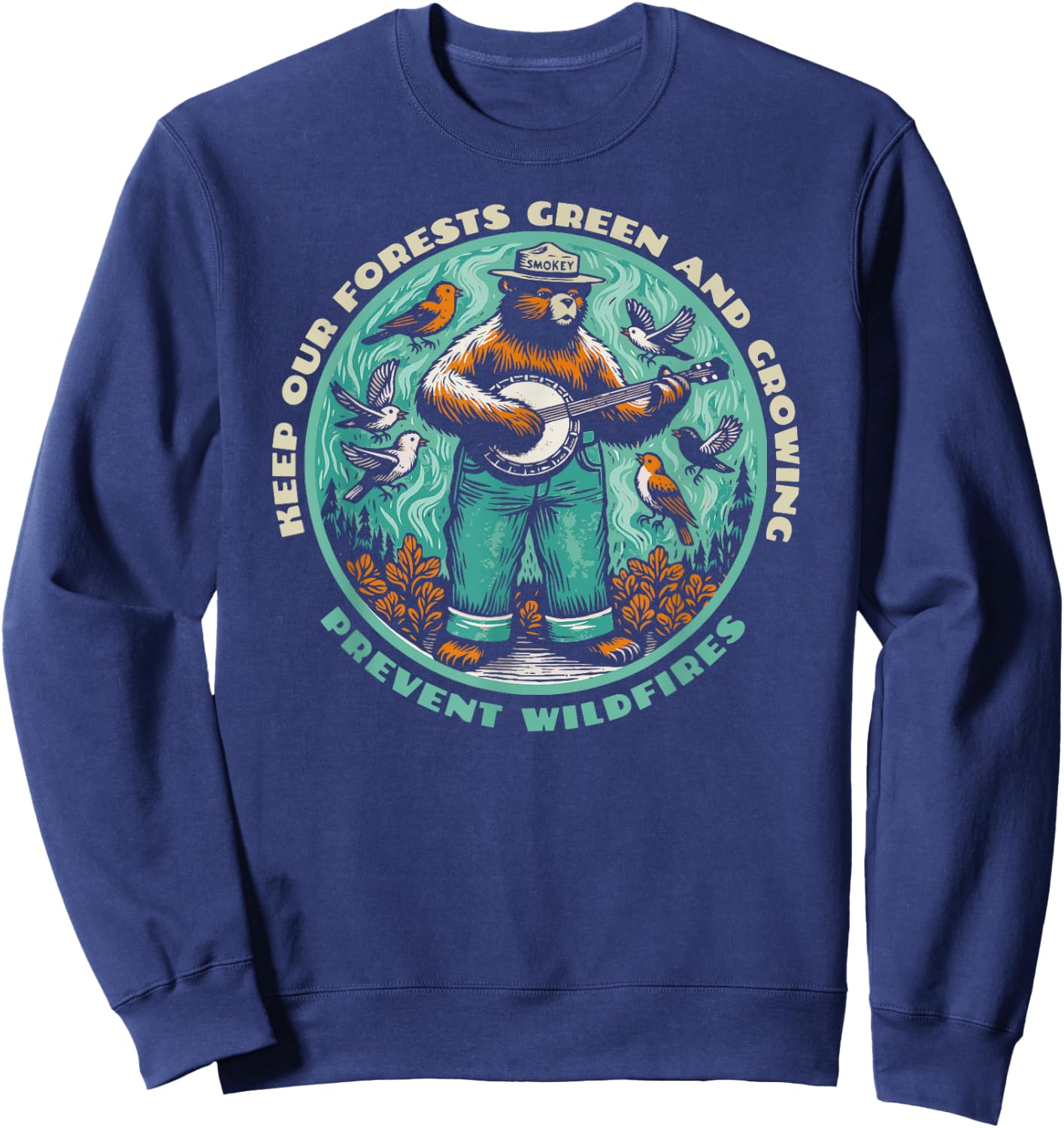 Prevent Wildfires Smokey Bear, Banjo & Birds Sweatshirt - Sweatshirt | Navy