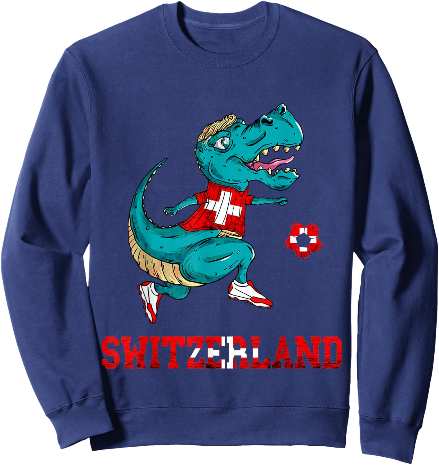 Swiss Football Team T-Rex Swiss Roots Switzerland Swiss Flag Sweatshirt - Sweatshirt | Navy