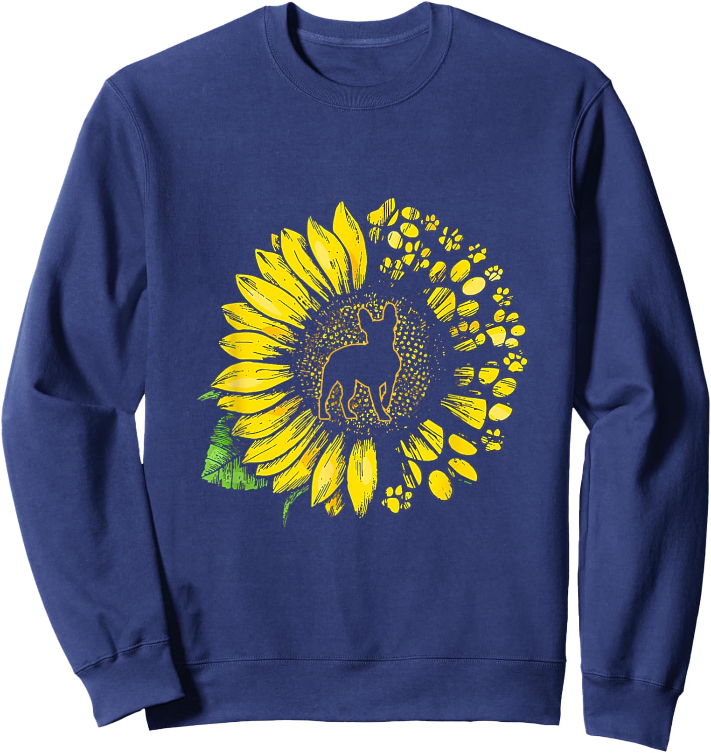 French Bulldog Sunflower With Paws Cute Dog Lover Sweatshirt - Sweatshirt | Navy