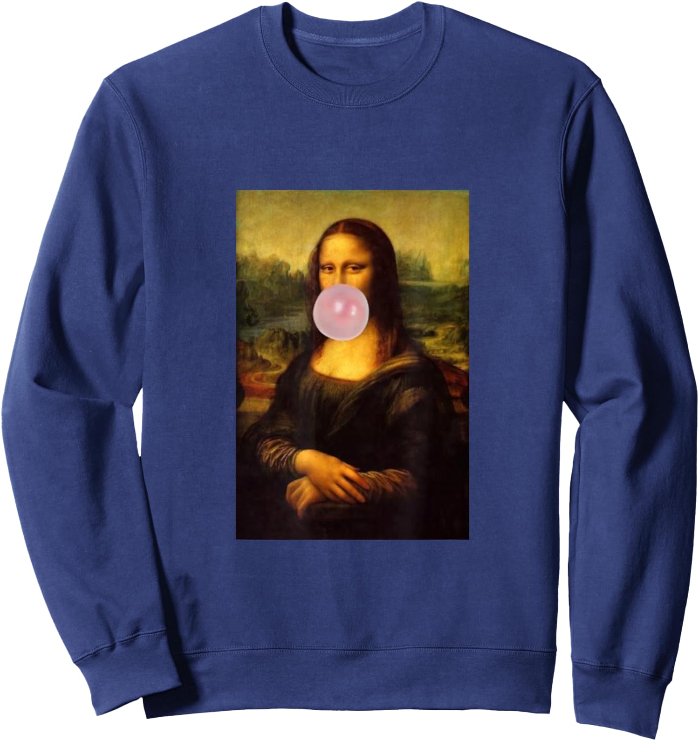 Mona Lisa with Chewing Gum Funny Mona Lisa Parody Sweatshirt - Sweatshirt | Navy