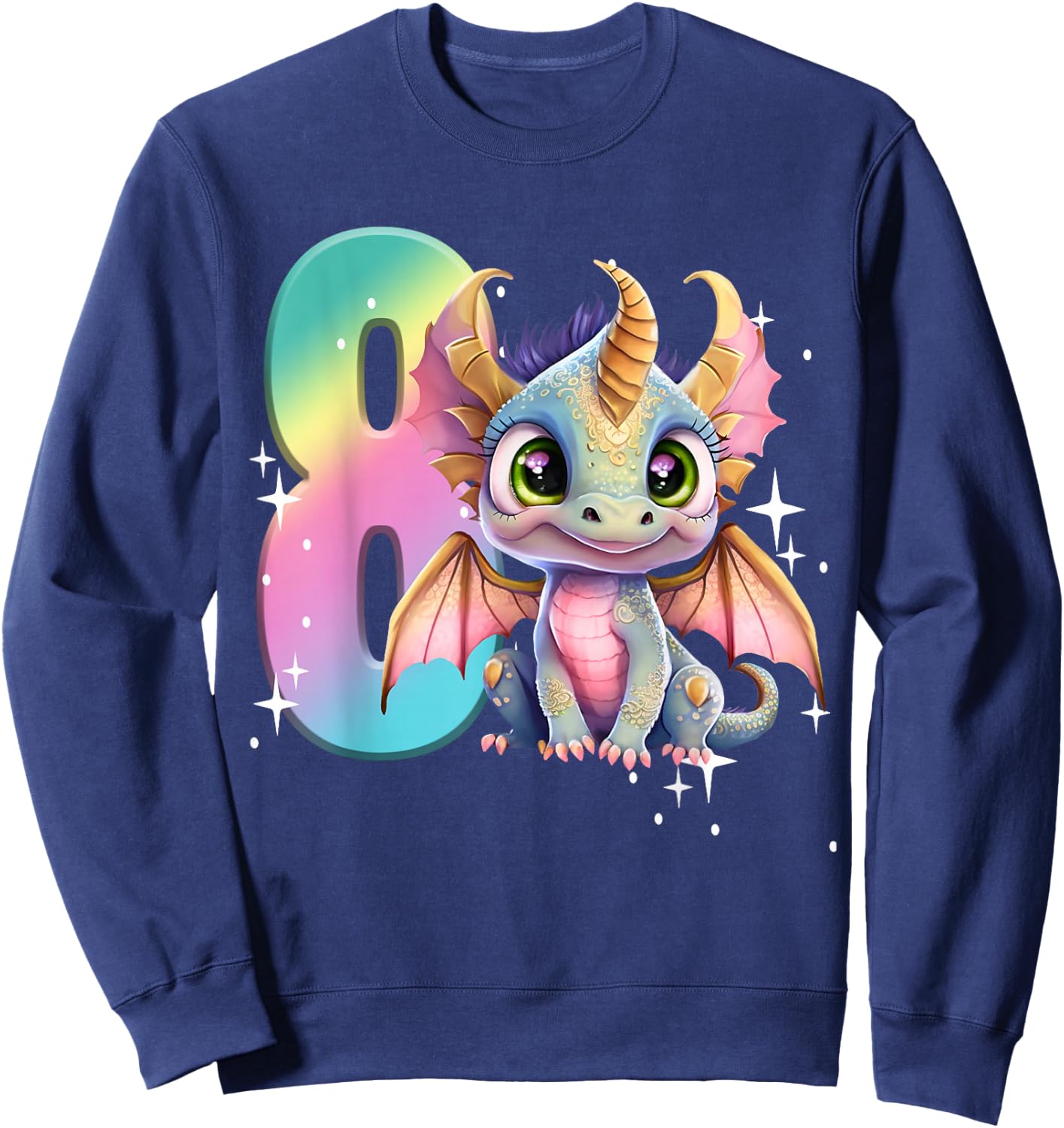 8th Birthday Shirt Dragon Party Rainbow Girl Dragon Eight 8 Sweatshirt - Sweatshirt | Navy