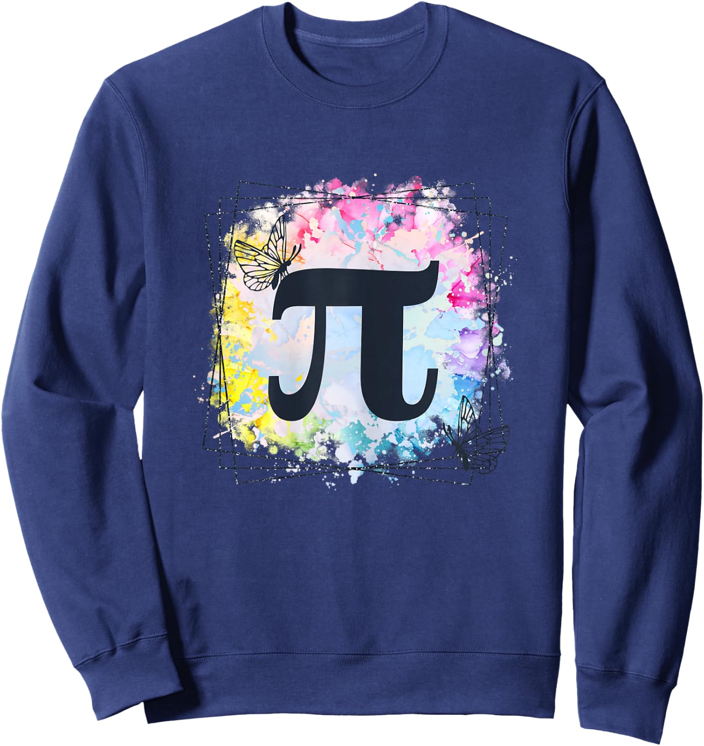 Pi Day Girly Rainbow Butterfly Colorful Geometry Math Sweatshirt - Sweatshirt | Navy