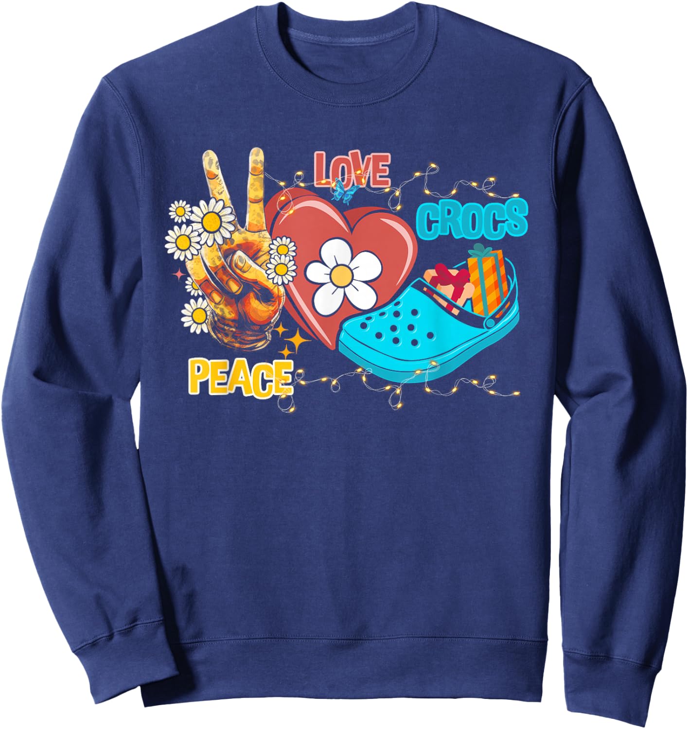 Skeleton Hand Peace Love-Crocs Family Xmas Pyjama Halloween Sweatshirt - Sweatshirt | Navy