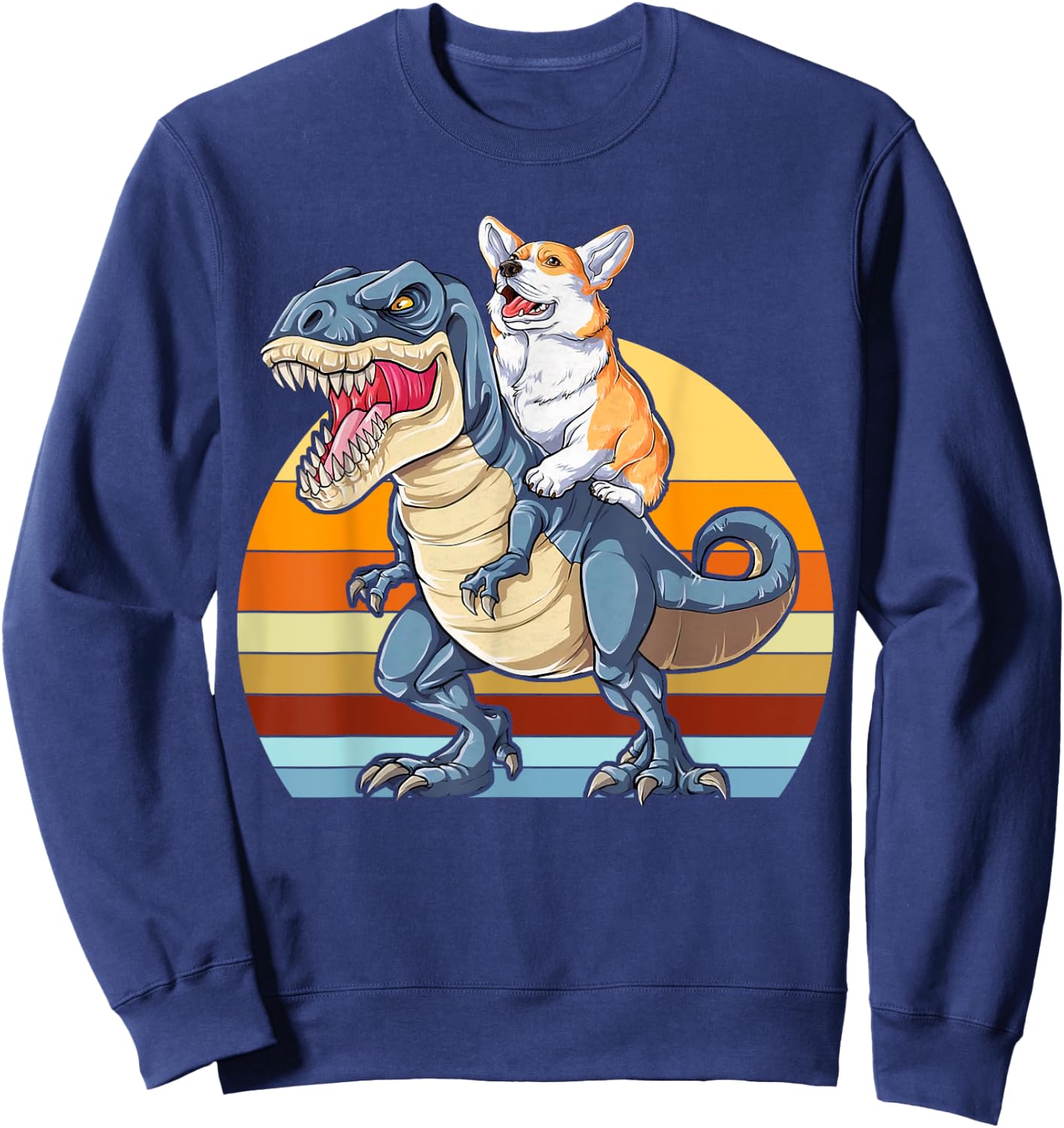 Corgi Riding Dinosaur T rex Cute Corgis Dog Lover Women Sweatshirt - Sweatshirt | Navy