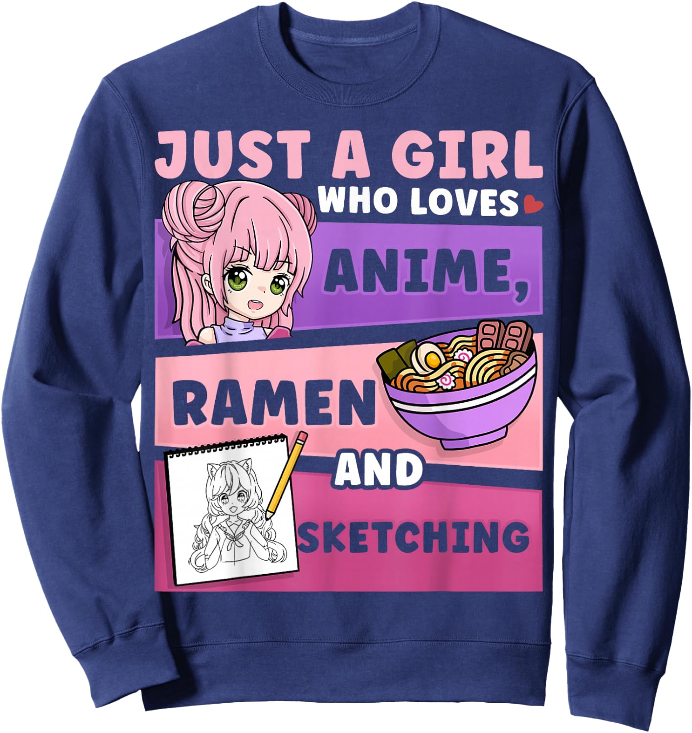 Anime Just a Girl Who Loves Anime Ramen and Sketching Small Sweatshirt - Sweatshirt | Navy