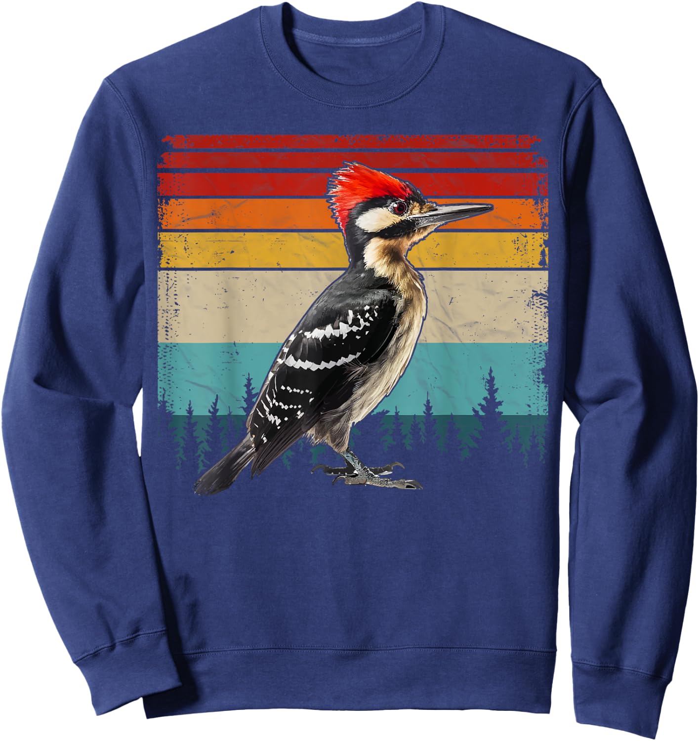 Vintage Distressed Retro Style Cool Woodpecker Bird Sweatshirt - Sweatshirt | Navy