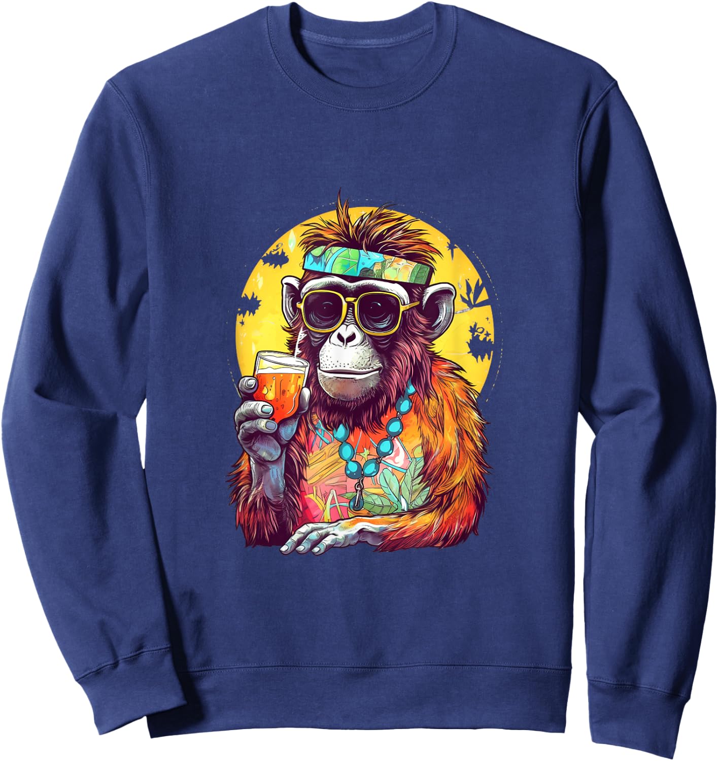 Monkey Drinking Beer Funny Beer Drinker Drunk Gorilla Ape Sweatshirt - Sweatshirt | Navy