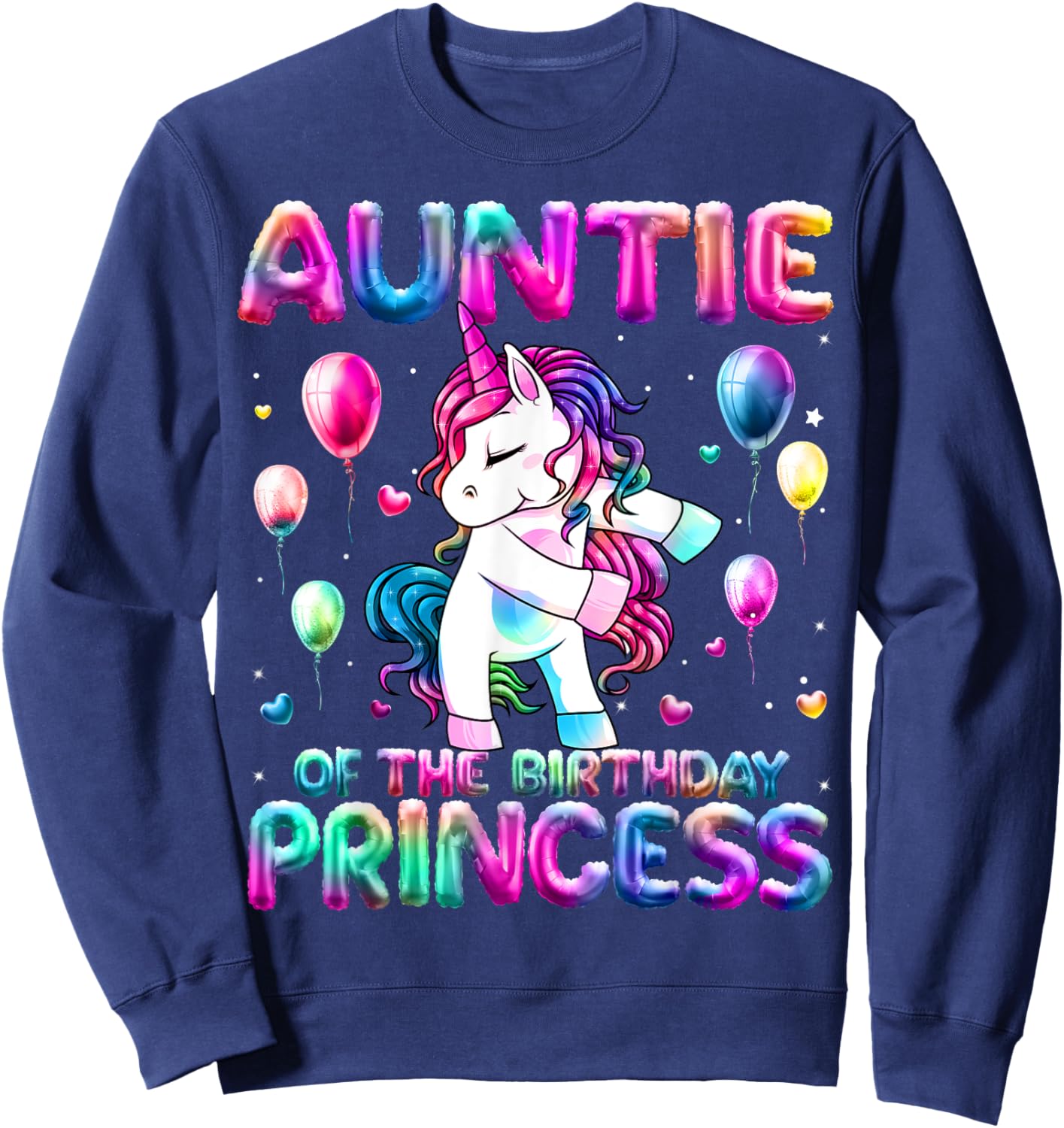 Auntie of the Birthday Princess Girl Flossing Unicorn Aunt Sweatshirt - Sweatshirt | Navy