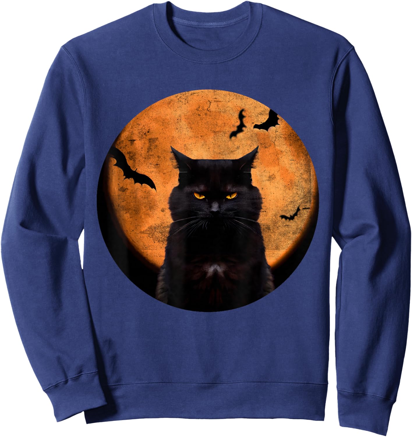 Vintage Scary Halloween Black-Cat Costume Retro Moon Cat Mom Sweatshirt - Sweatshirt | Navy