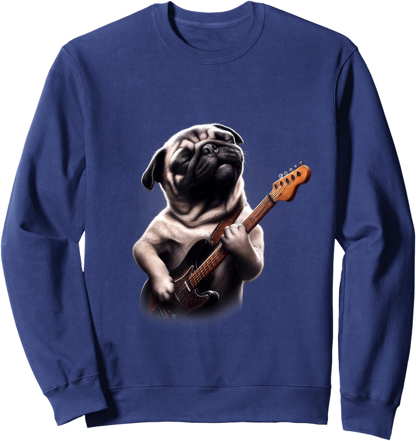 Pug Playing Guitar - Funny Rock Music Guitar Pug Sweatshirt - Sweatshirt | Navy