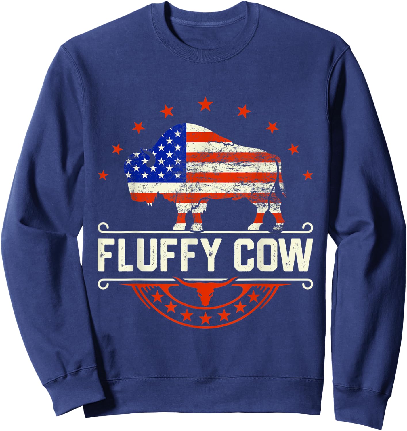 Fluffy Cow | Vintage American bison buffalo lover wildlife Sweatshirt - Sweatshirt | Navy
