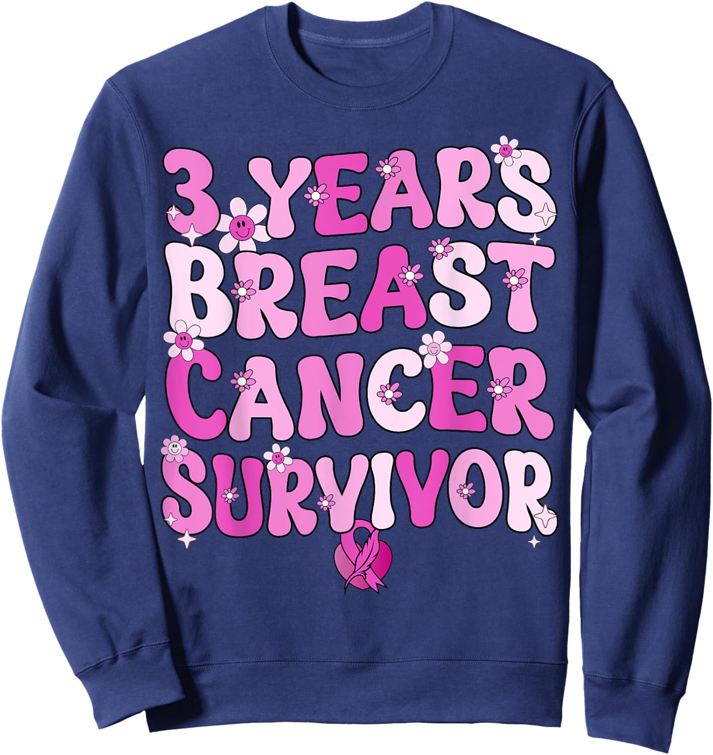 Groovy 3 Year Breast Cancer Survivor Breast Cancer Awareness Sweatshirt - Sweatshirt | Navy