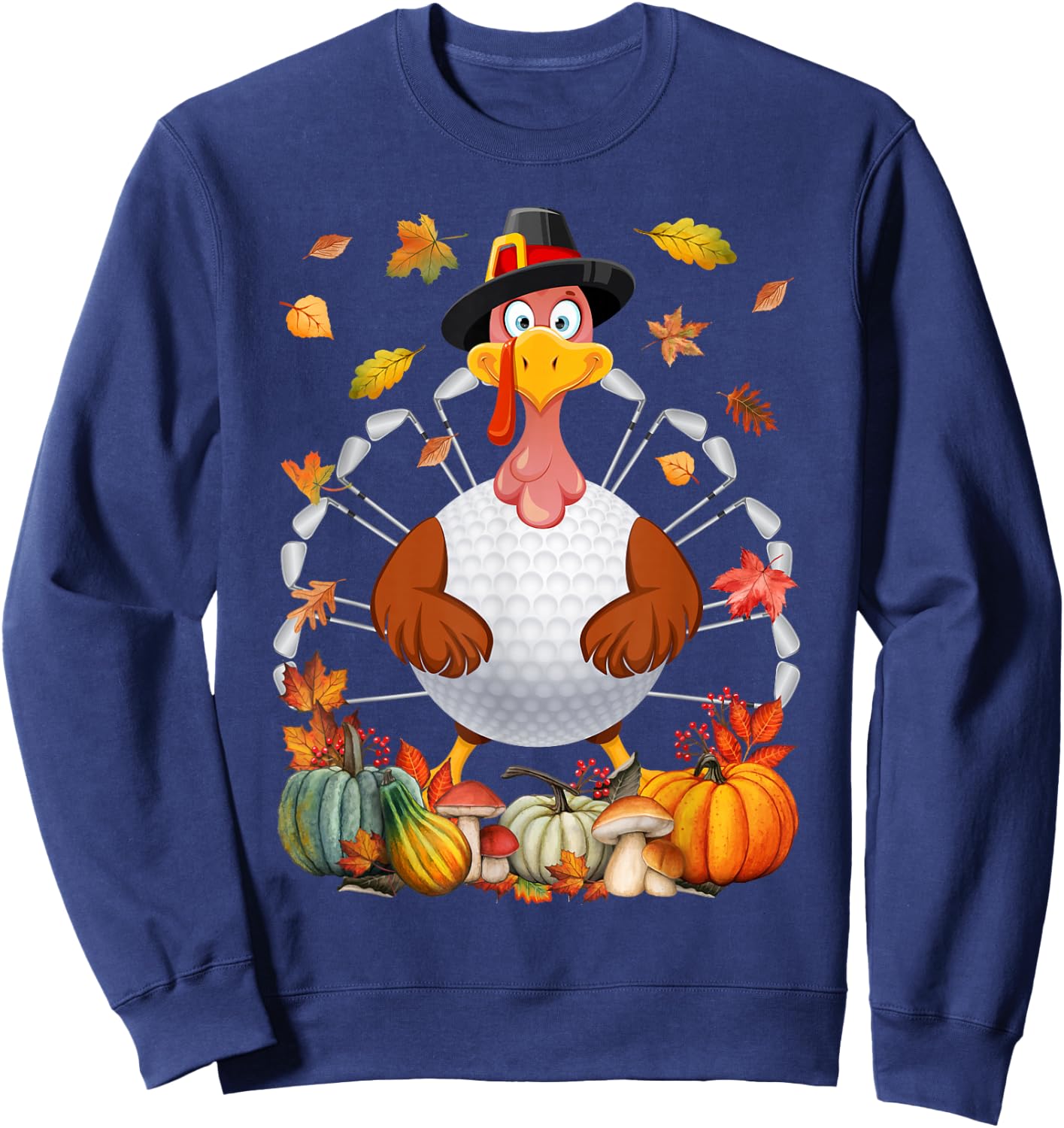 Turkey Golf Balls Sticks Tail Fall Vibes Happy Thanksgiving Sweatshirt - Sweatshirt | Navy