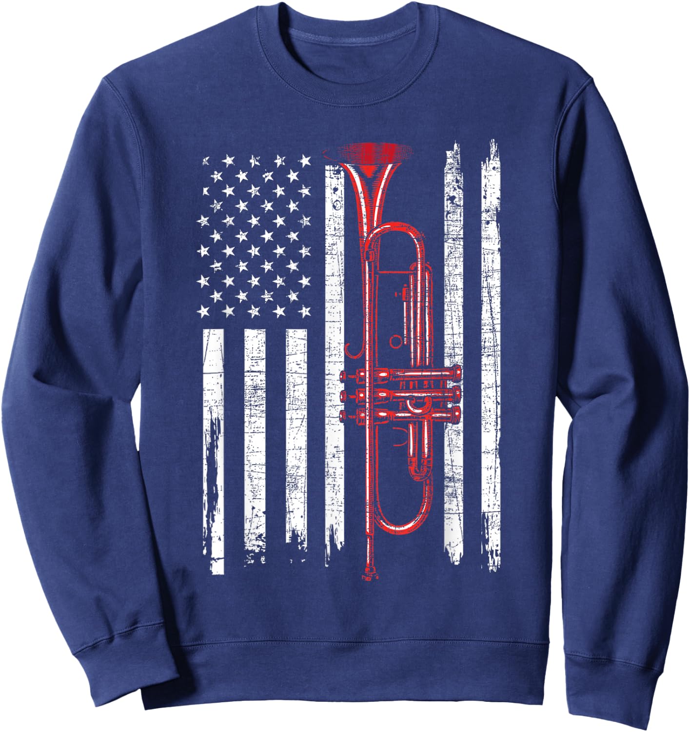 USA Flag Trumpet - Jazz Musical Instrument Player Sweatshirt - Sweatshirt | Navy