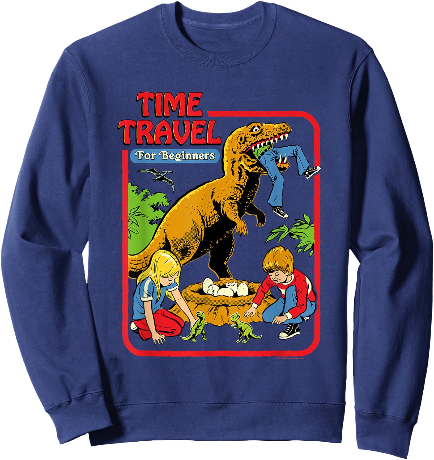 Steven Rhodes Time Travel T-Rex Dinosaur Retro Dark Humor Sweatshirt - Sweatshirt | Navy