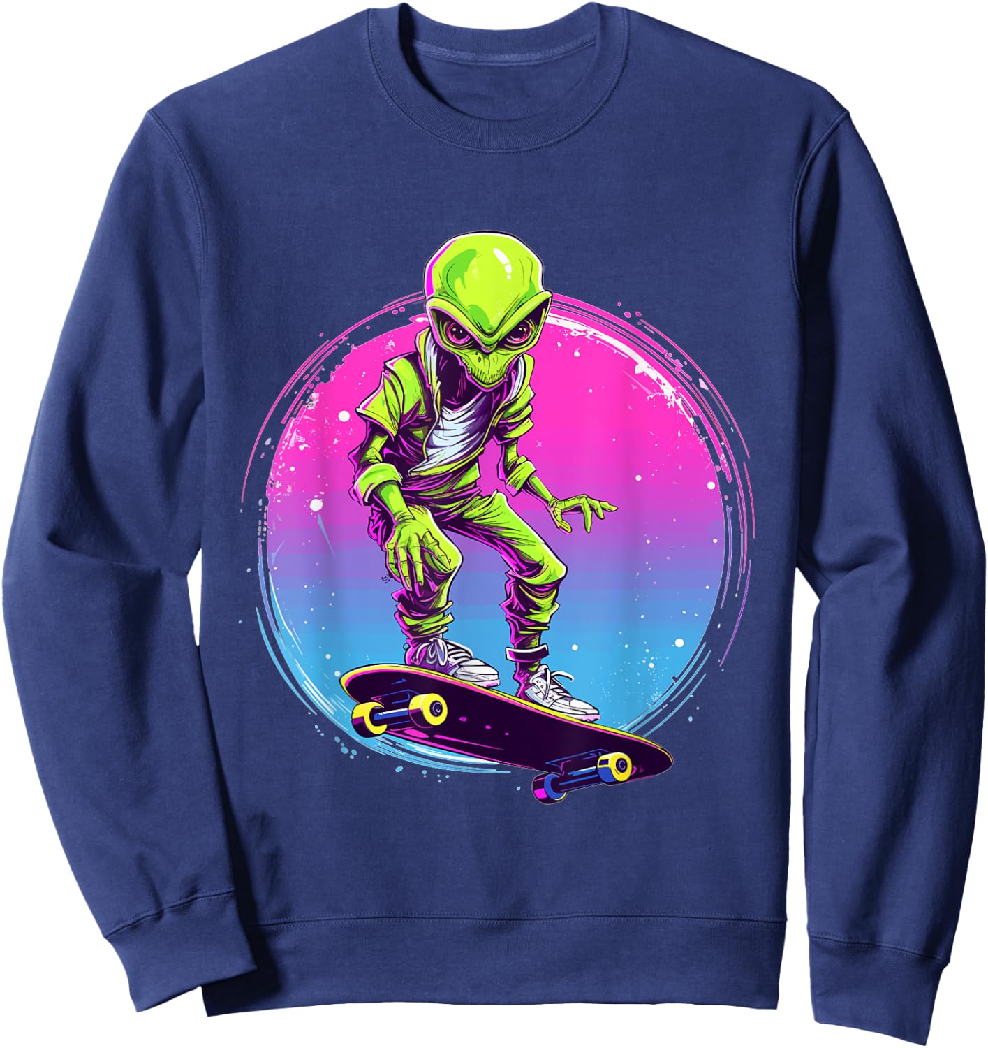 Great Skateboarding Shirts Alien Skater - Skateboard Skater -Adults, Kids Black Short Sleeve Classic Fit Sweatshirt - Sweatshirt | Navy