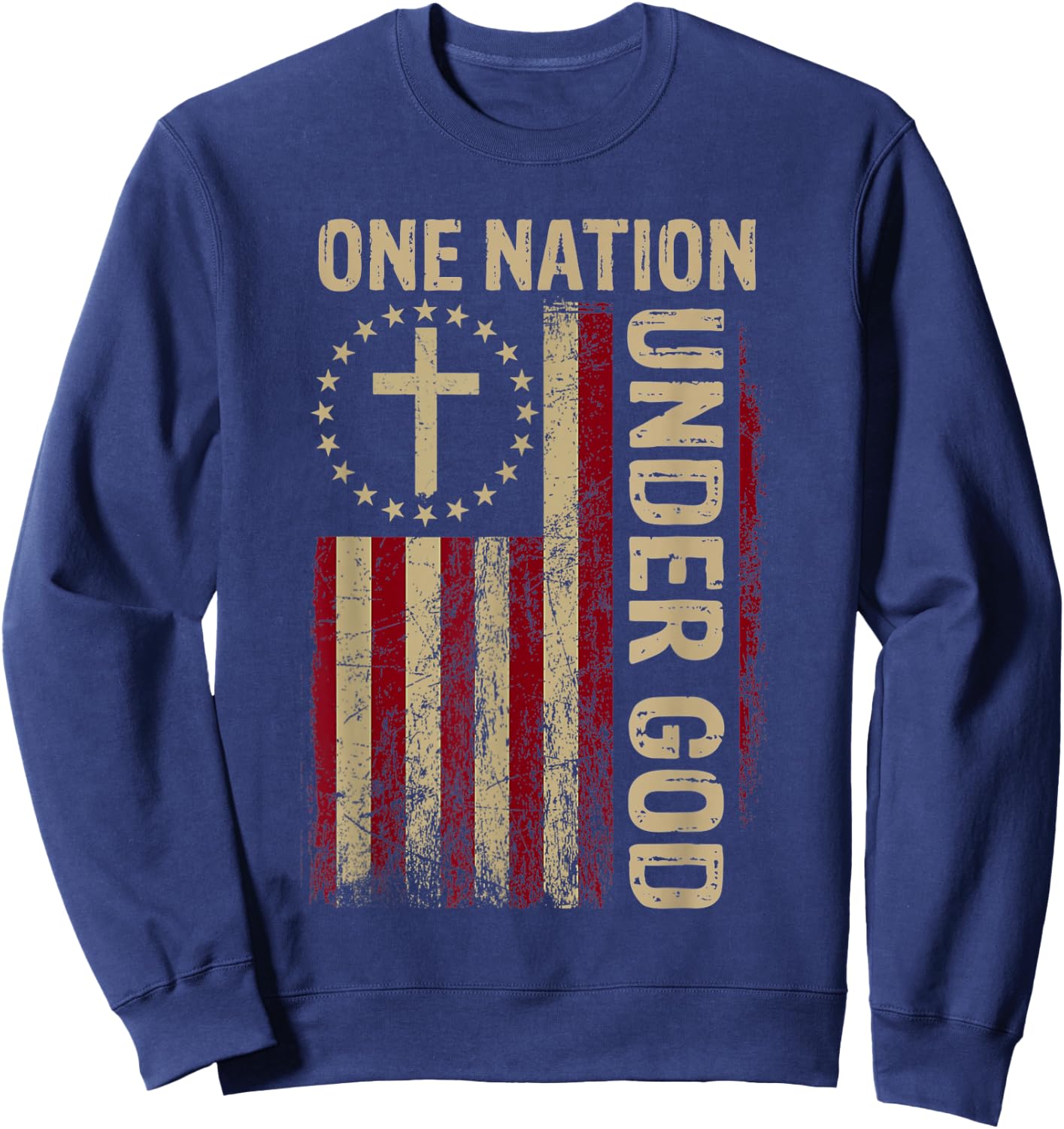 One Nation Under God Flag 4th of July Patriotic Christian Sweatshirt - Sweatshirt | Navy