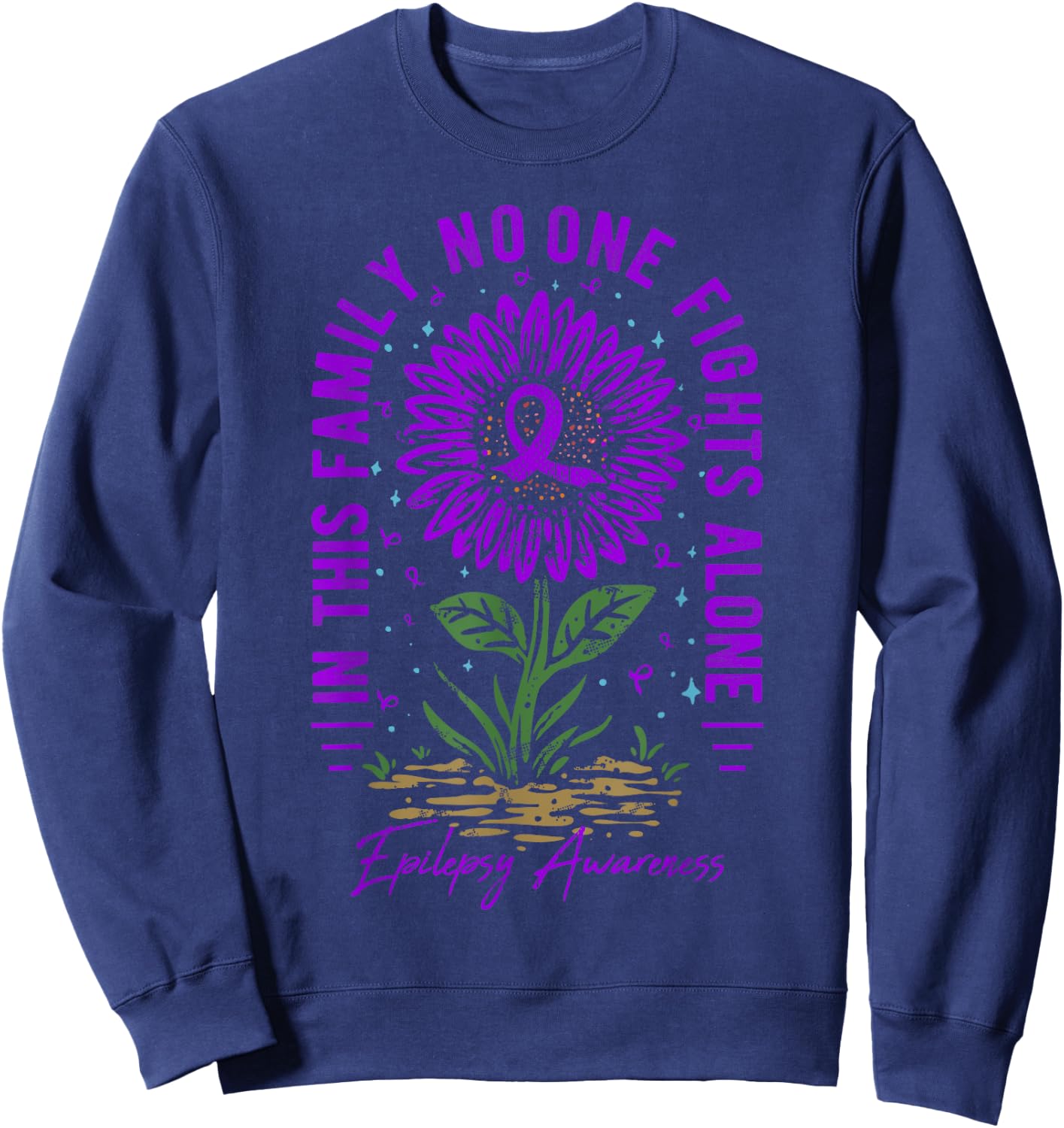 In This Family No One Fight Alone Epilepsy Awareness Sweatshirt - Sweatshirt | Navy