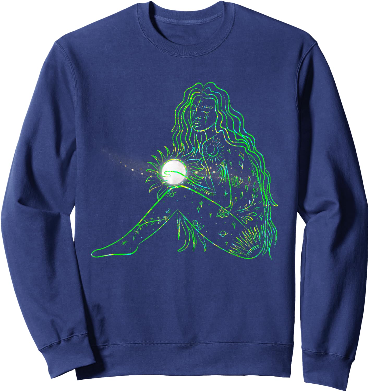 Mother Earth Gaia Goddess Holding Full Moon Graphics Sweatshirt - Sweatshirt | Navy