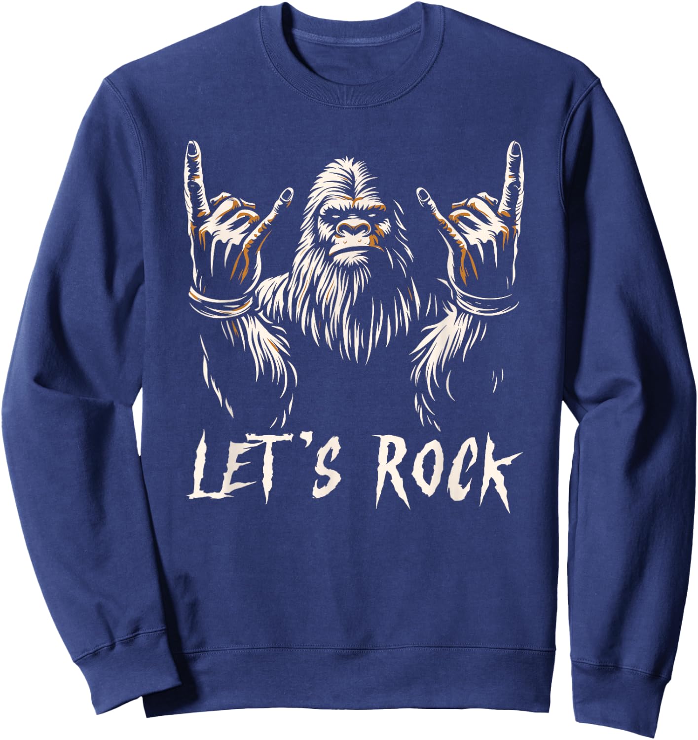 Bigfoot Rock On Funny Sasquatch Rock and Roll Let's Rock Sweatshirt - Sweatshirt | Navy