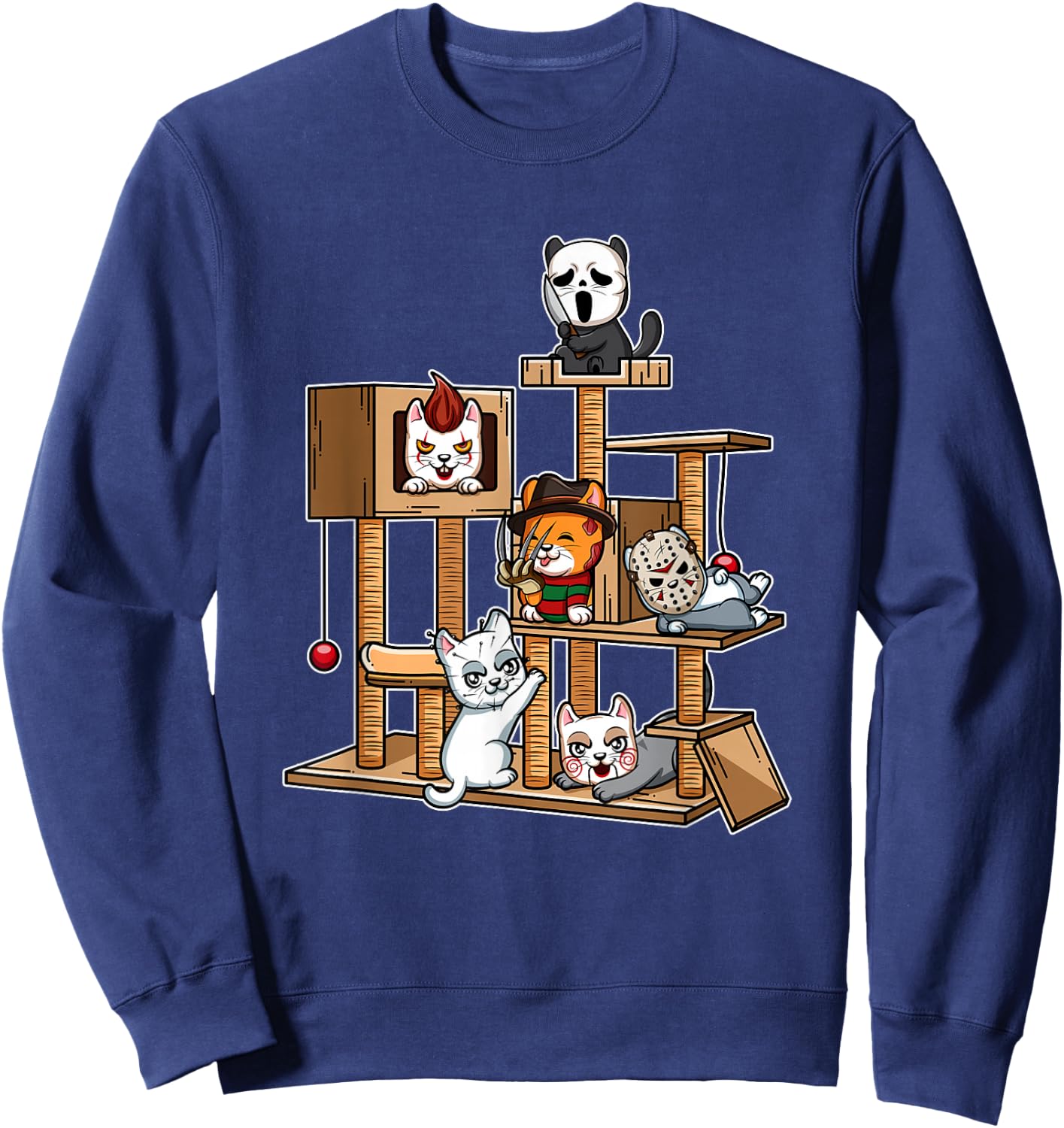 Funny Horror Movie Kitten Playing On Cat Tree Sweatshirt - Sweatshirt | Navy