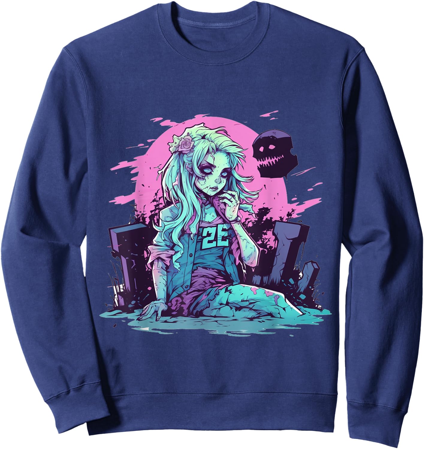 Anime Girl Zombie Halloween Costume Manga Otaku Women Kids Sweatshirt - Sweatshirt | Navy