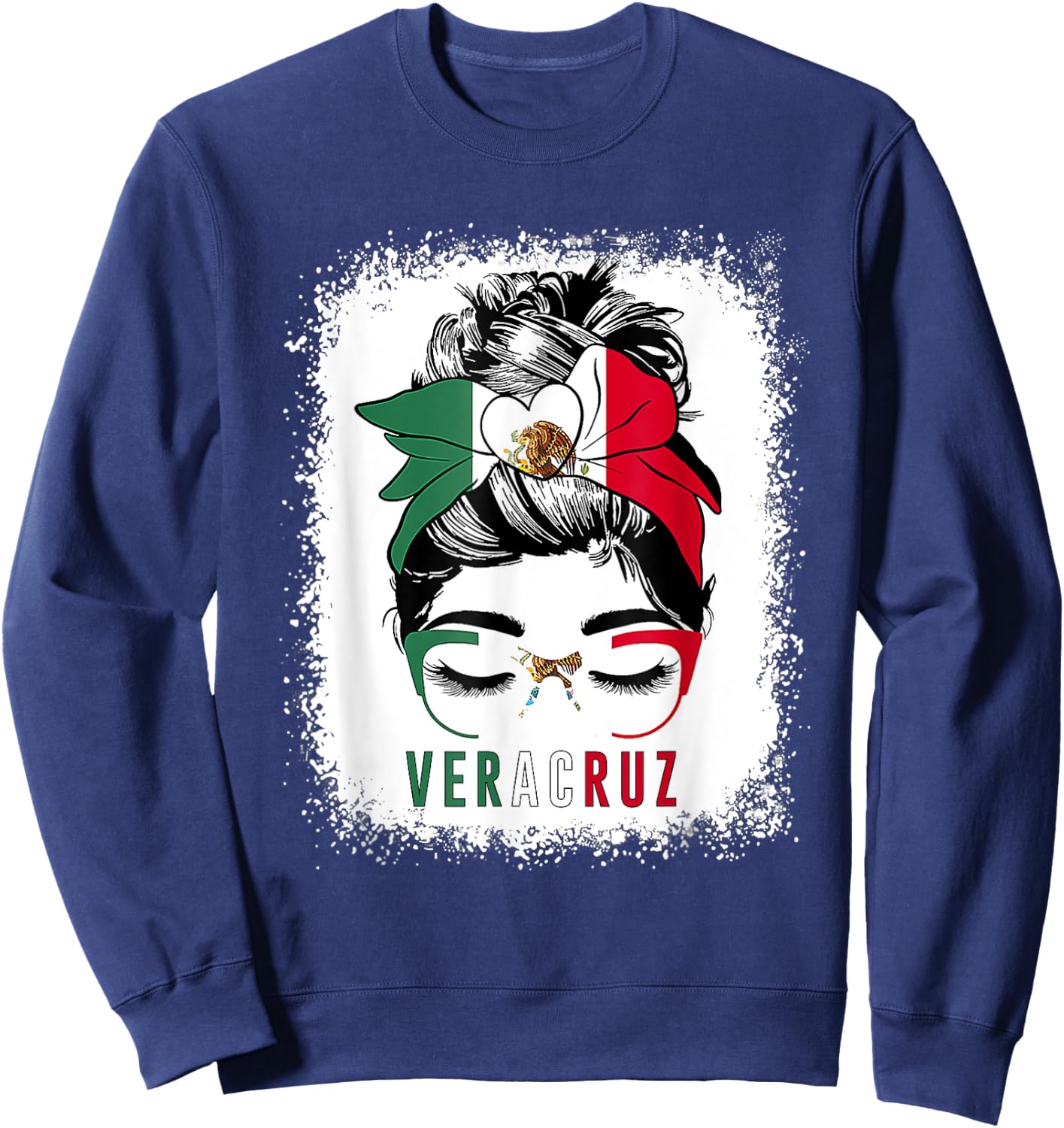 Veracruz Girl Messy Bun Bandana And Glasses Mexico Mexican Sweatshirt - Sweatshirt | Navy