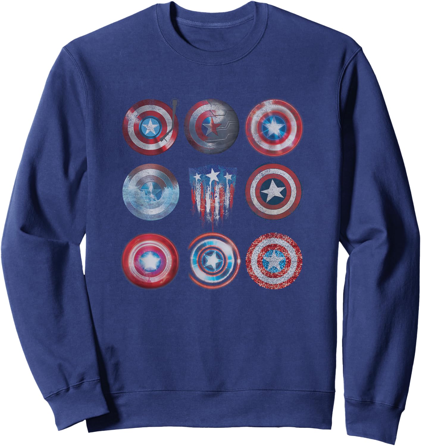 Marvel Comics Retro Classic Captain America Shields Variety Sweatshirt - Sweatshirt | Navy