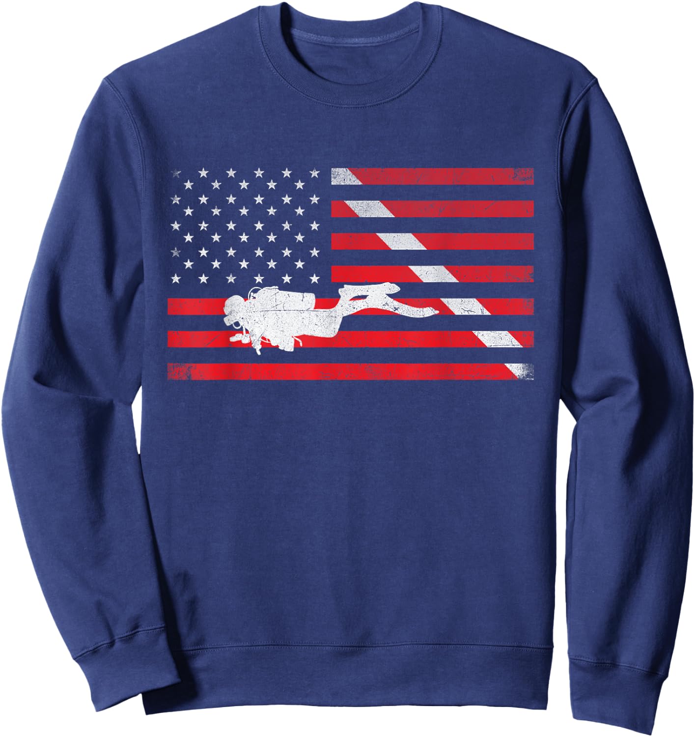 Scuba Diving - USA Flag Underwater Ocean Scuba Diver Sweatshirt - Sweatshirt | Navy