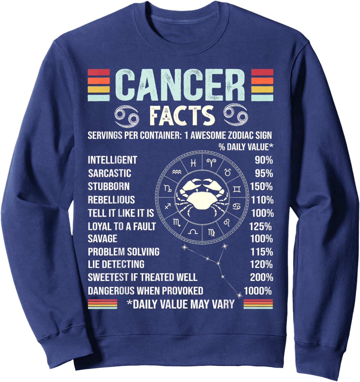 Astrology June & July birthday Retro Cancer Zodiac sign Sweatshirt - Sweatshirt | Navy