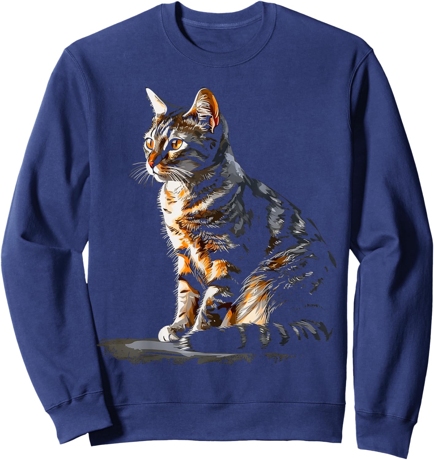 Cat Portrait Artwork | Animal Motif Cat Sweatshirt - Sweatshirt | Navy