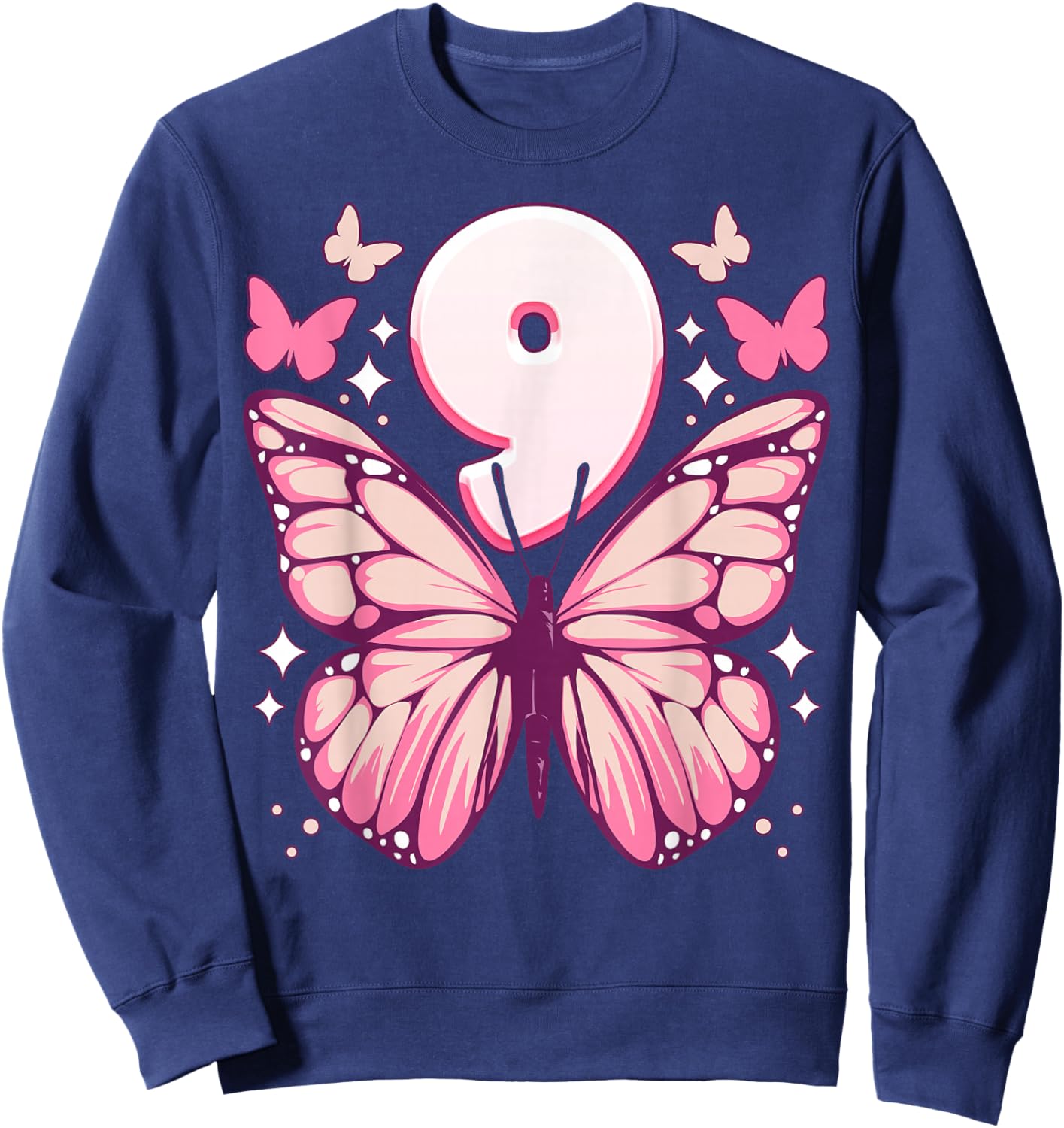 Birthday Girl 9 Years, Butterflies and Number 9 Sweatshirt - Sweatshirt | Navy