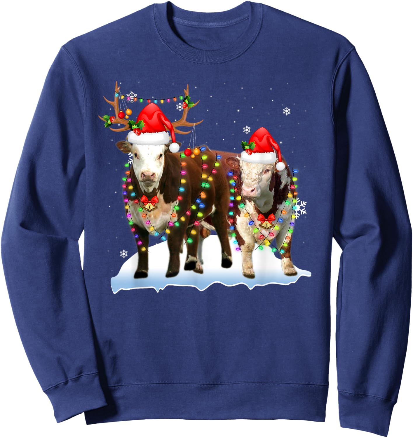 Hereford Christmas Tree Lights Reindeer Santa Xmas Pajama Sweatshirt - Sweatshirt | Navy