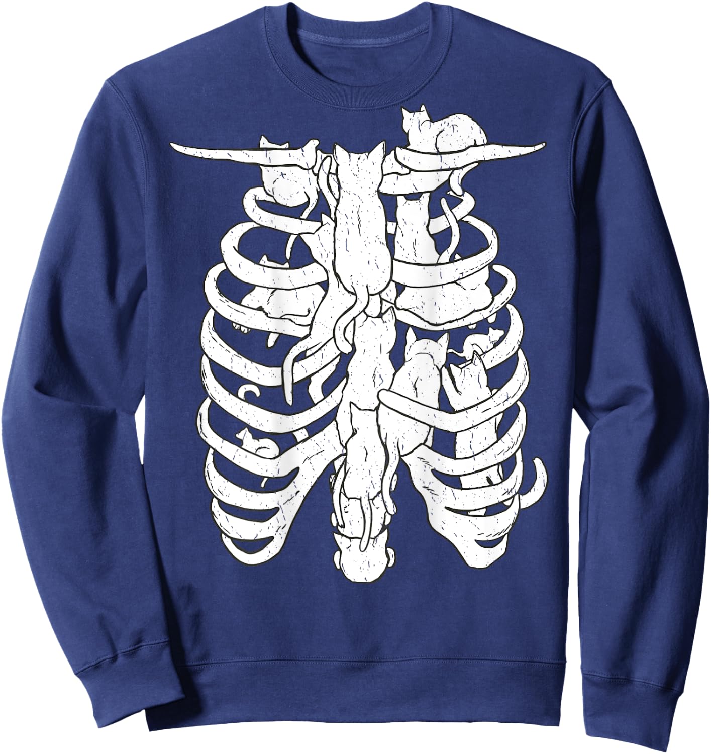 Skeleton body and cat, Halloween Costume Rib cage Anatomy Sweatshirt - Sweatshirt | Navy